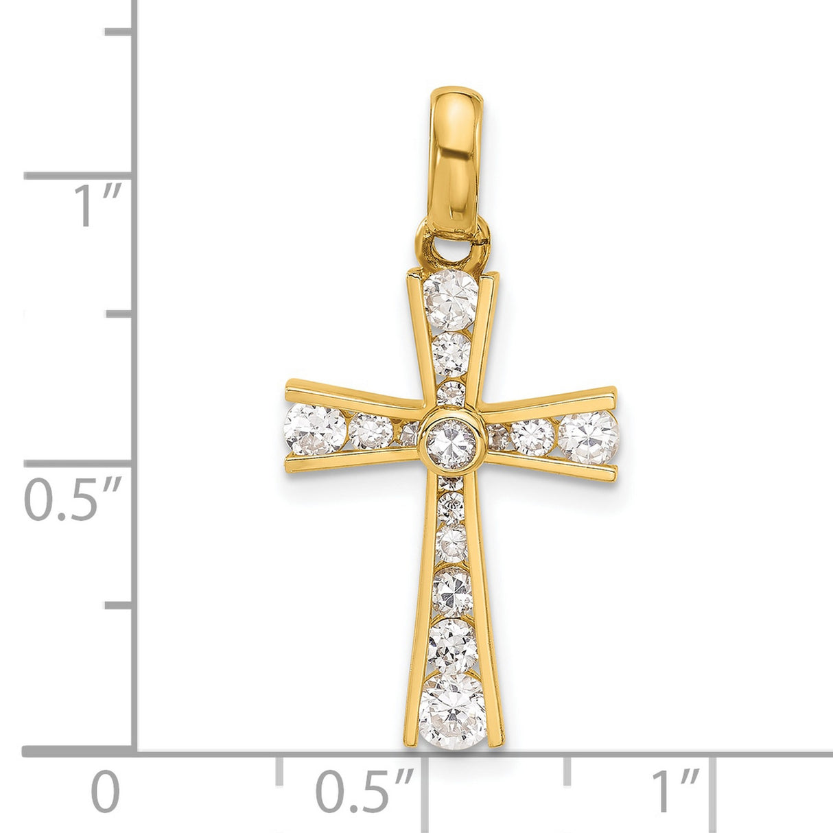10k Yellow Gold Latin Cross Pendant with Cubic Zirconia, Polished Religious Jewelry for Men and Women