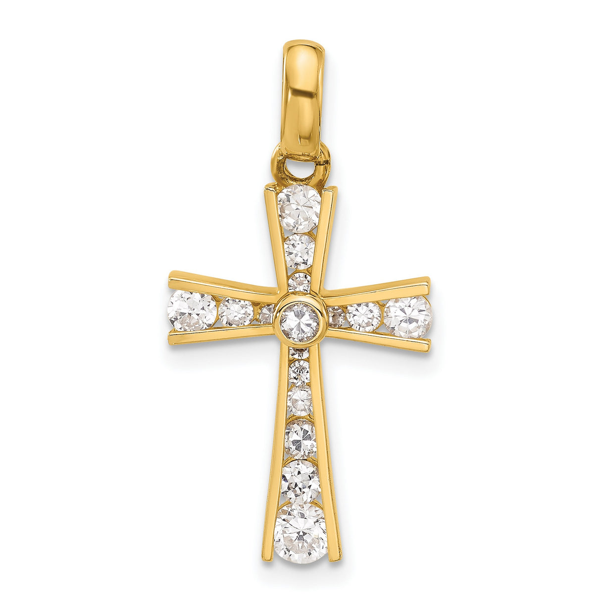 10k Yellow Gold Latin Cross Pendant with Cubic Zirconia, Polished Religious Jewelry for Men and Women