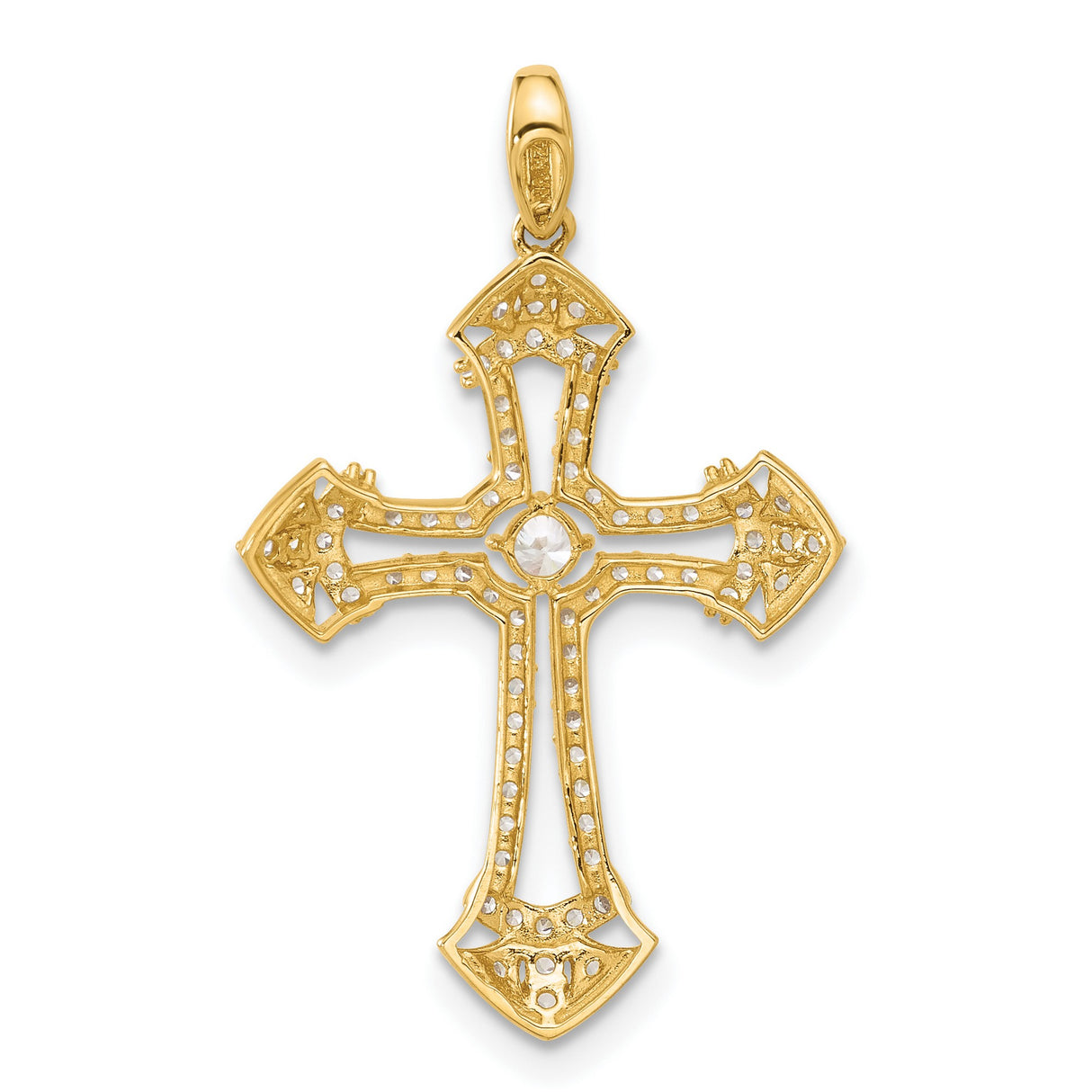 10k Yellow Gold Cross Pendant with Cubic Zirconia Accents, Polished Finish, Unisex Religious Jewelry