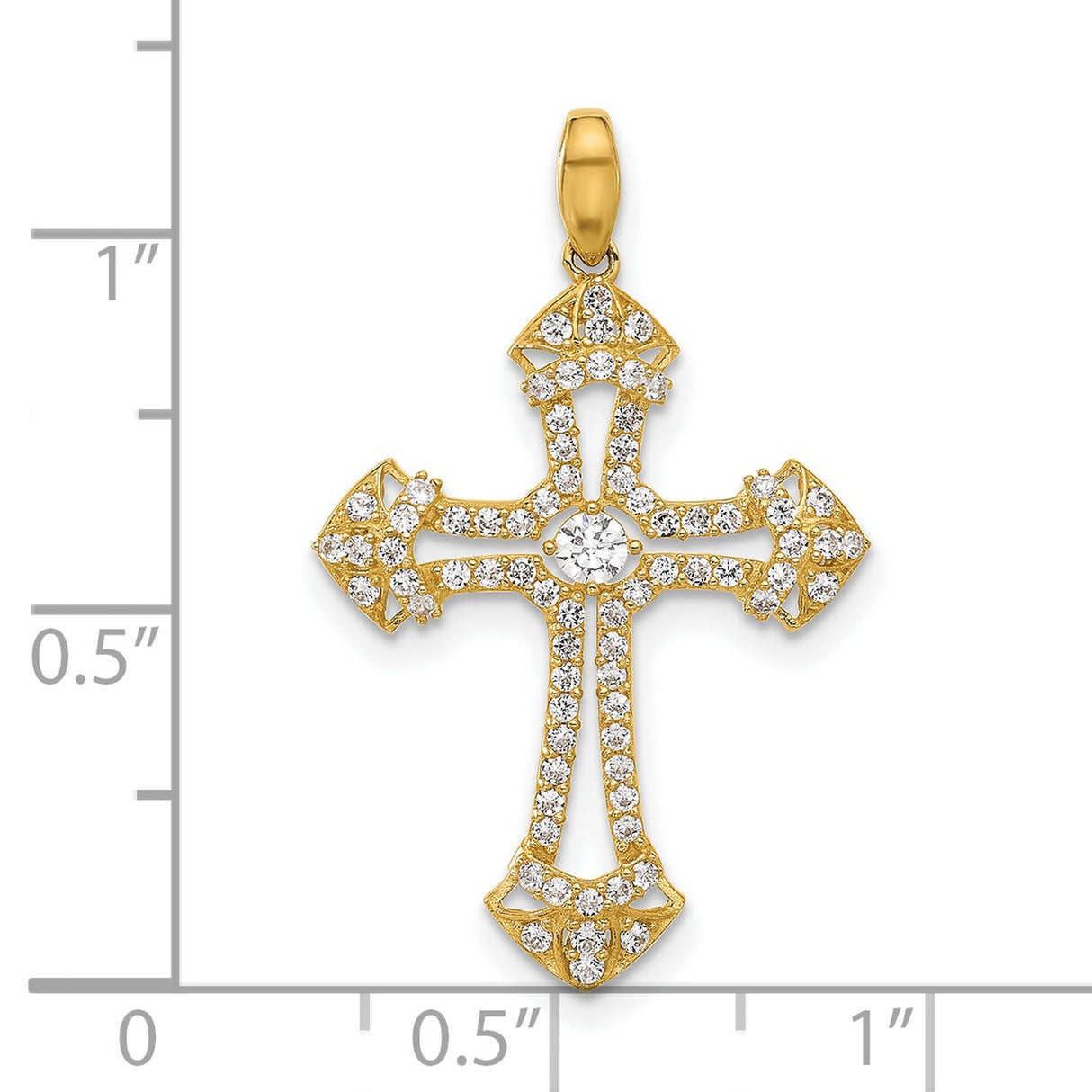 10k Yellow Gold Cross Pendant with Cubic Zirconia Accents, Polished Finish, Unisex Religious Jewelry