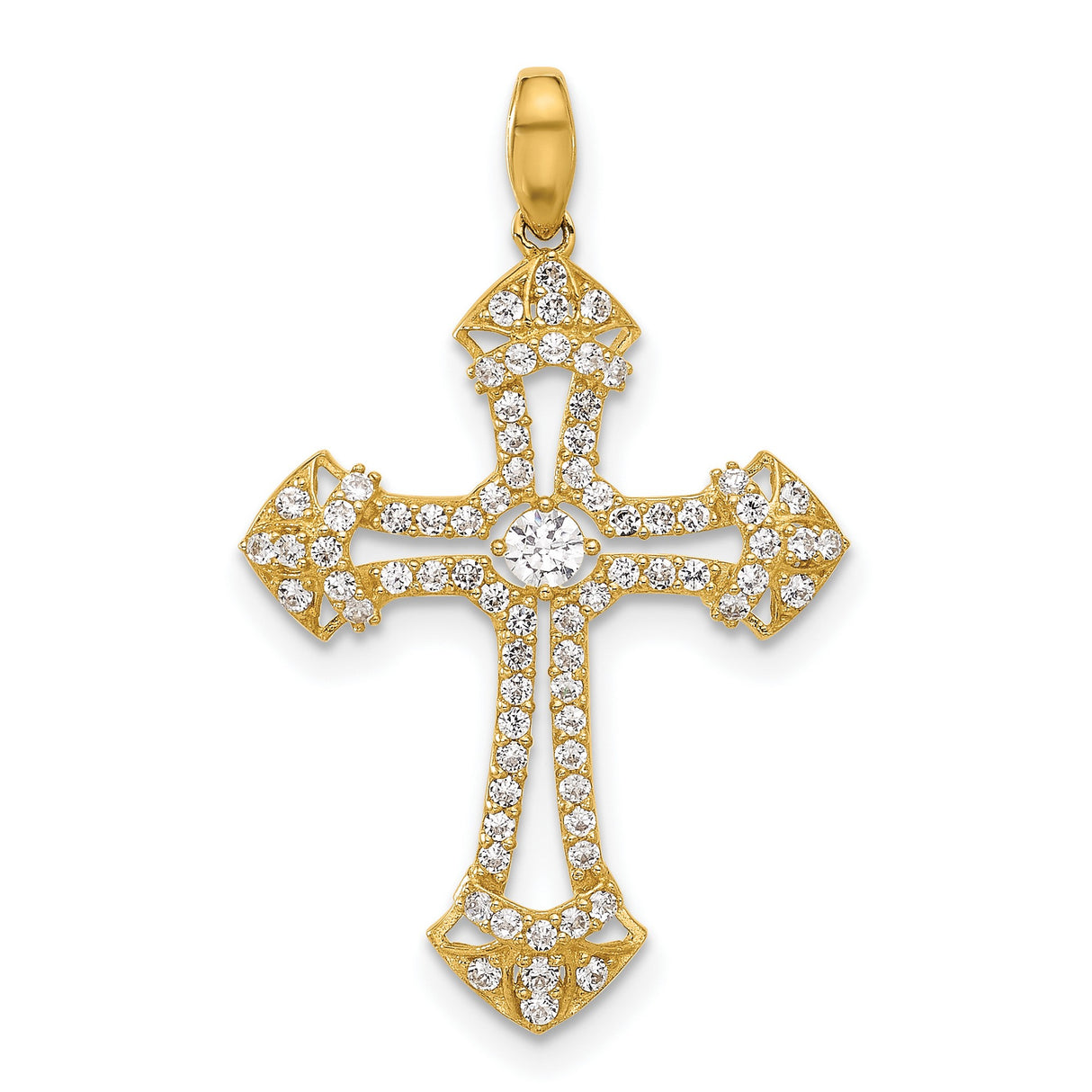 10k Yellow Gold Cross Pendant with Cubic Zirconia Accents, Polished Finish, Unisex Religious Jewelry