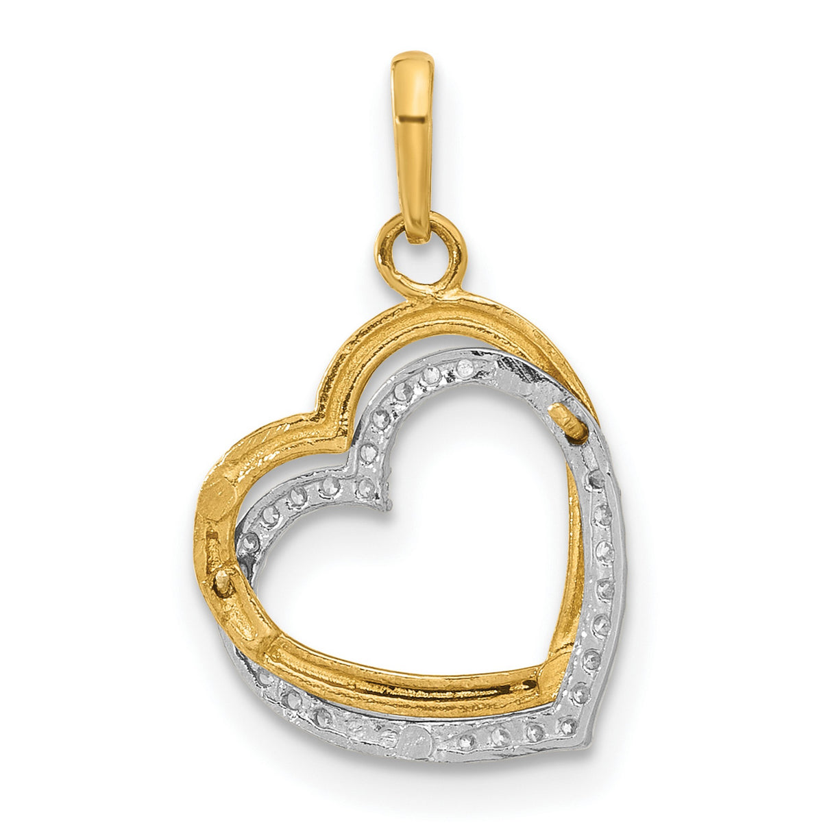 10k Two-Tone Gold Heart Pendant with Cubic Zirconia, Polished Split Design for Women