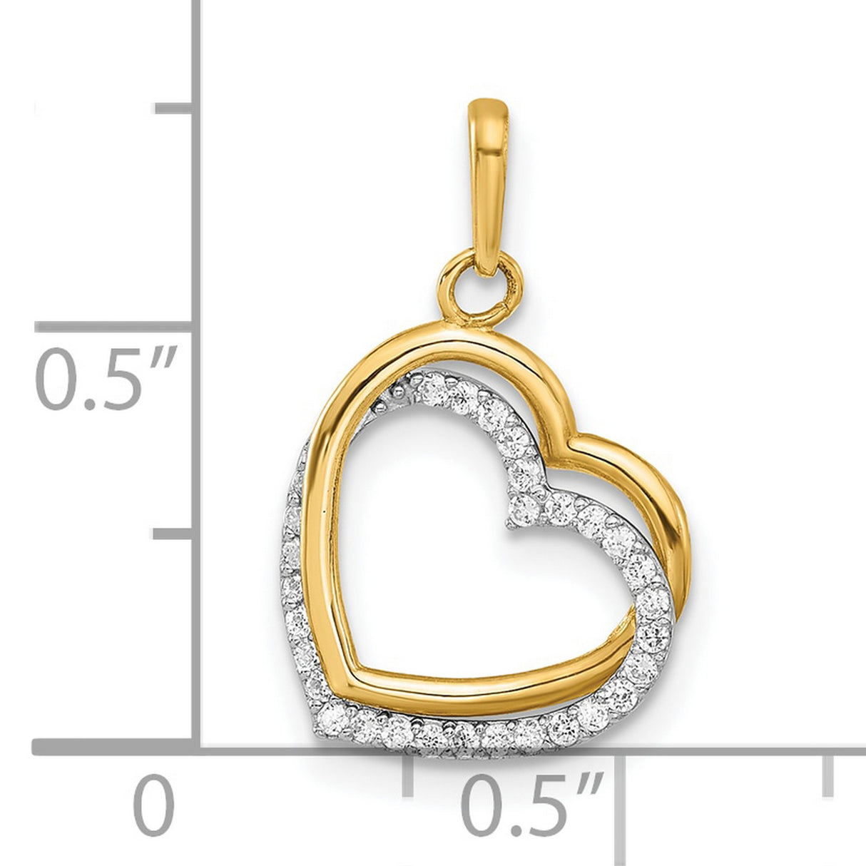 10k Two-Tone Gold Heart Pendant with Cubic Zirconia, Polished Split Design for Women