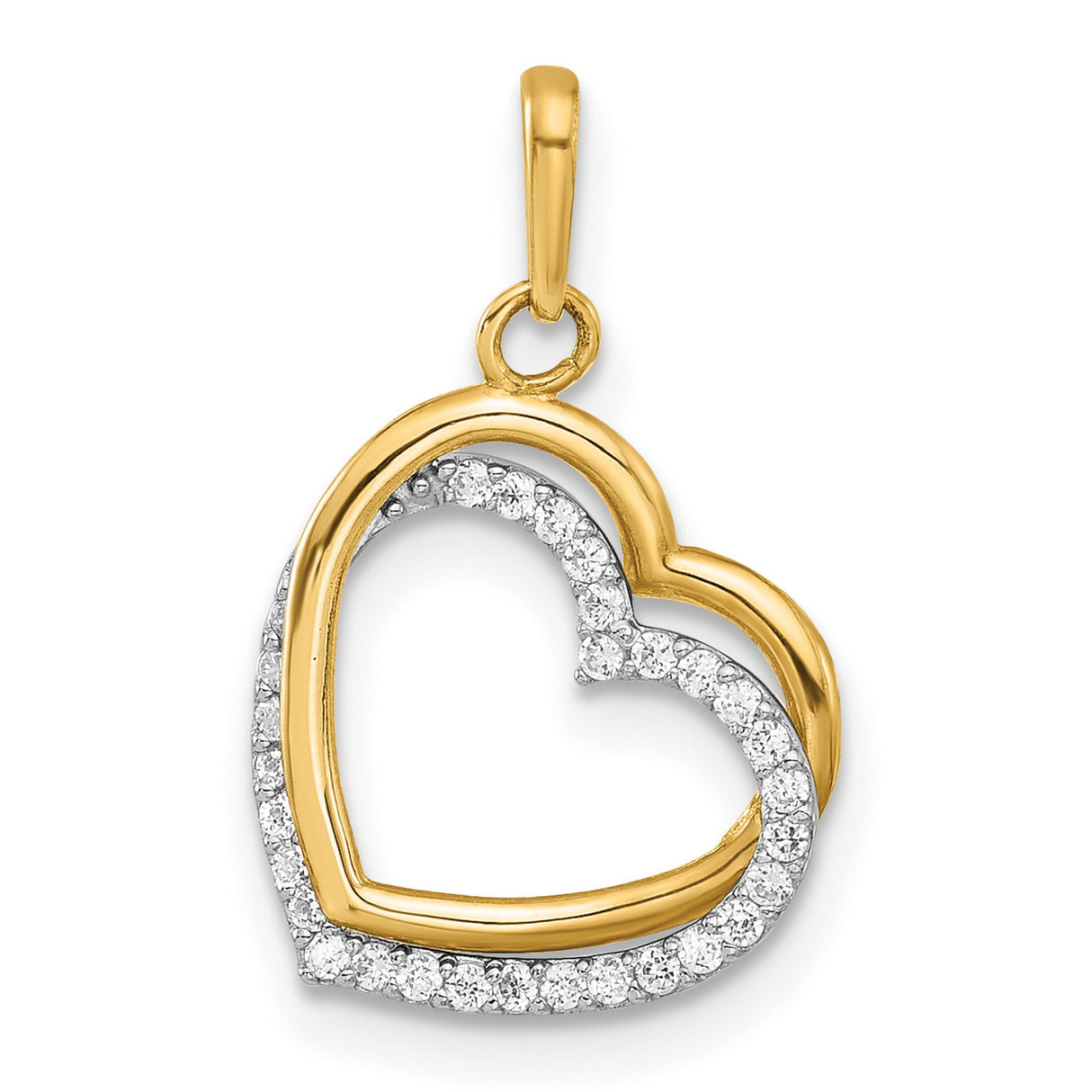 10k Two-Tone Gold Heart Pendant with Cubic Zirconia, Polished Split Design for Women