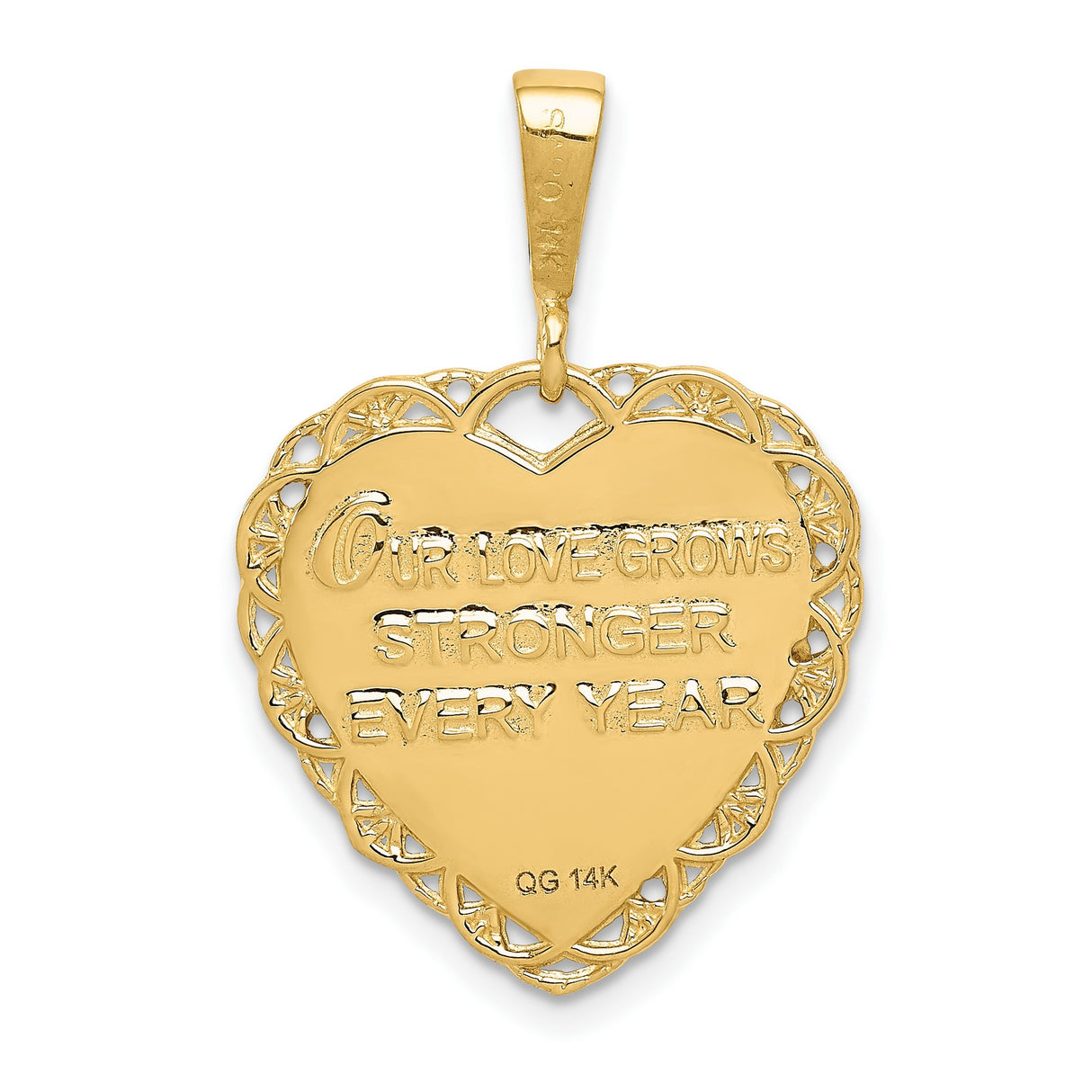 10k Yellow Gold Heart Pendant with Floral Engraving, 50th Anniversary Jewelry for Women