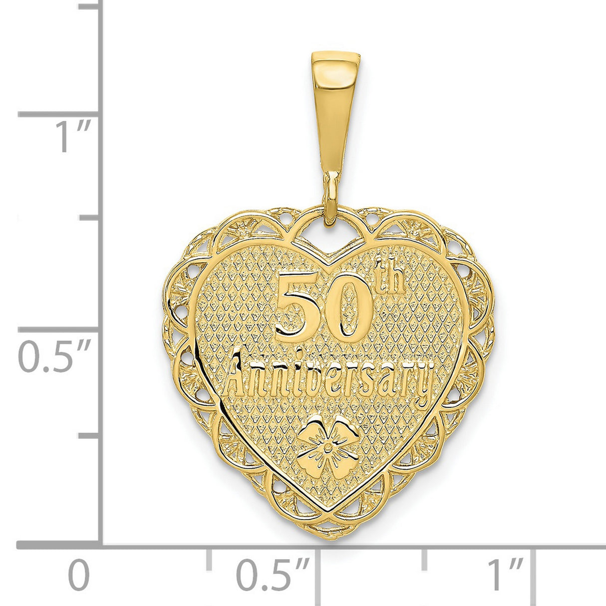 10k Yellow Gold Heart Pendant with Floral Engraving, 50th Anniversary Jewelry for Women