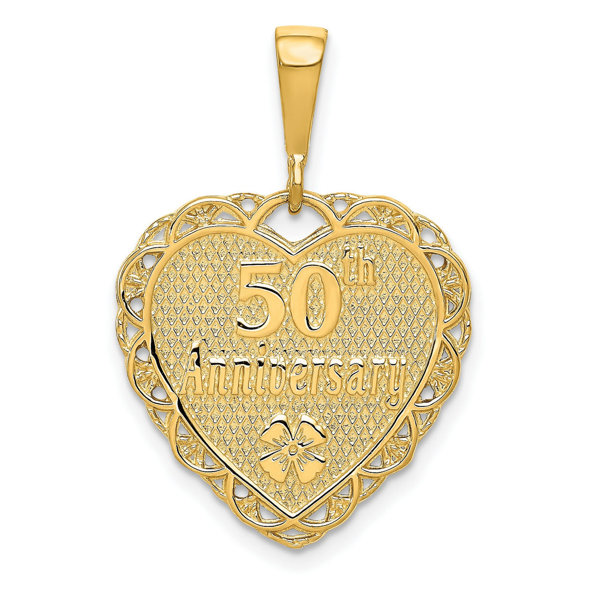 10k Yellow Gold Heart Pendant with Floral Engraving, 50th Anniversary Jewelry for Women