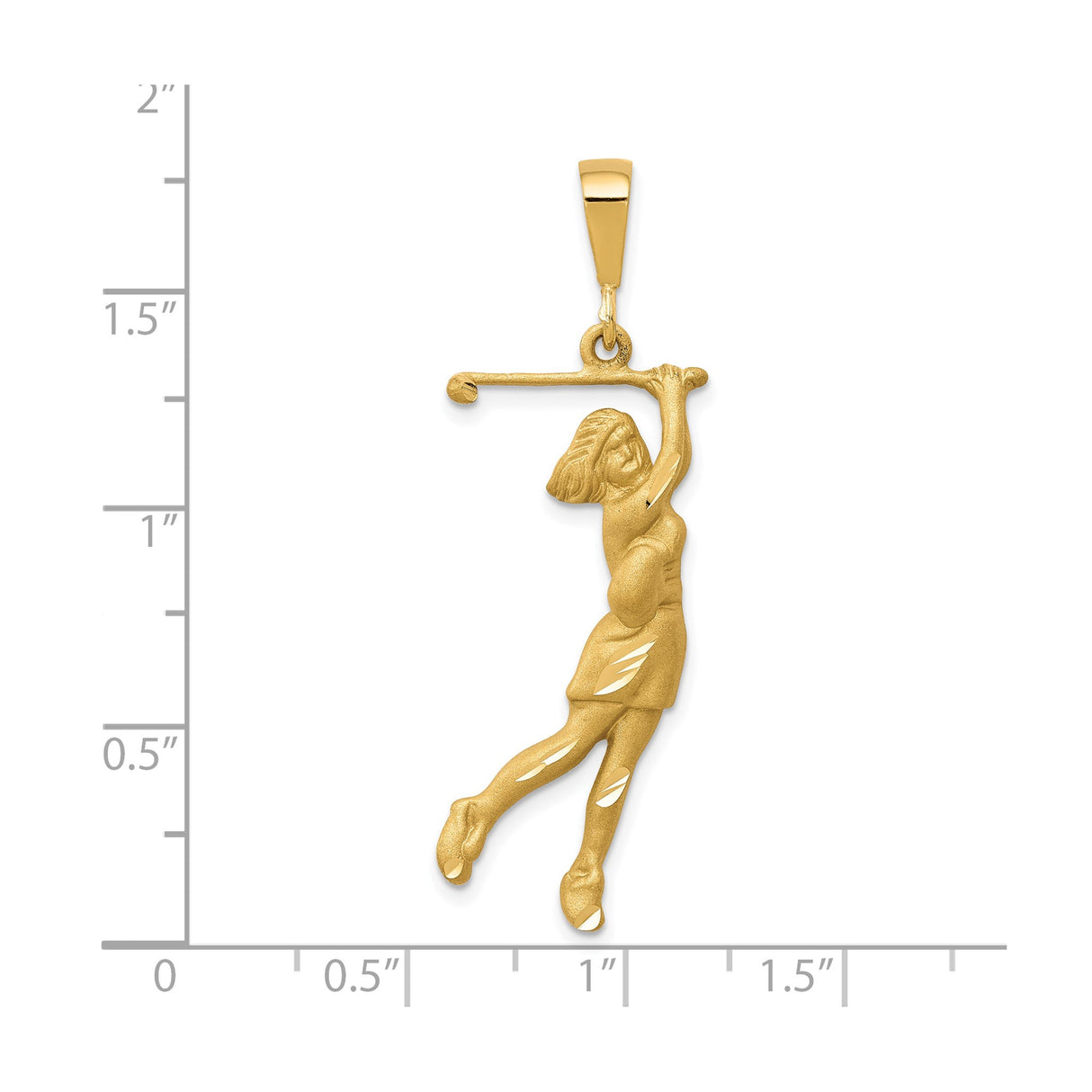 10k Yellow Gold Pendant, Female Golfer in Mid-Swing, Sports Charm for Women Golfers