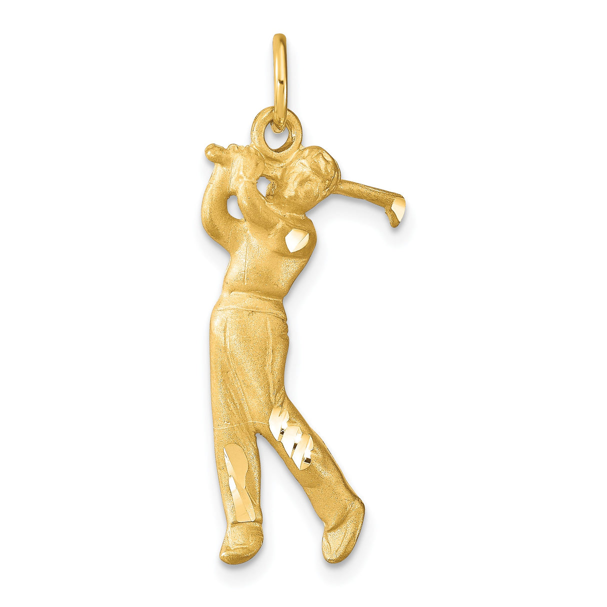 10k Yellow Gold Golfer Pendant with Swinging Golfer Figure, Sports Charm for Men