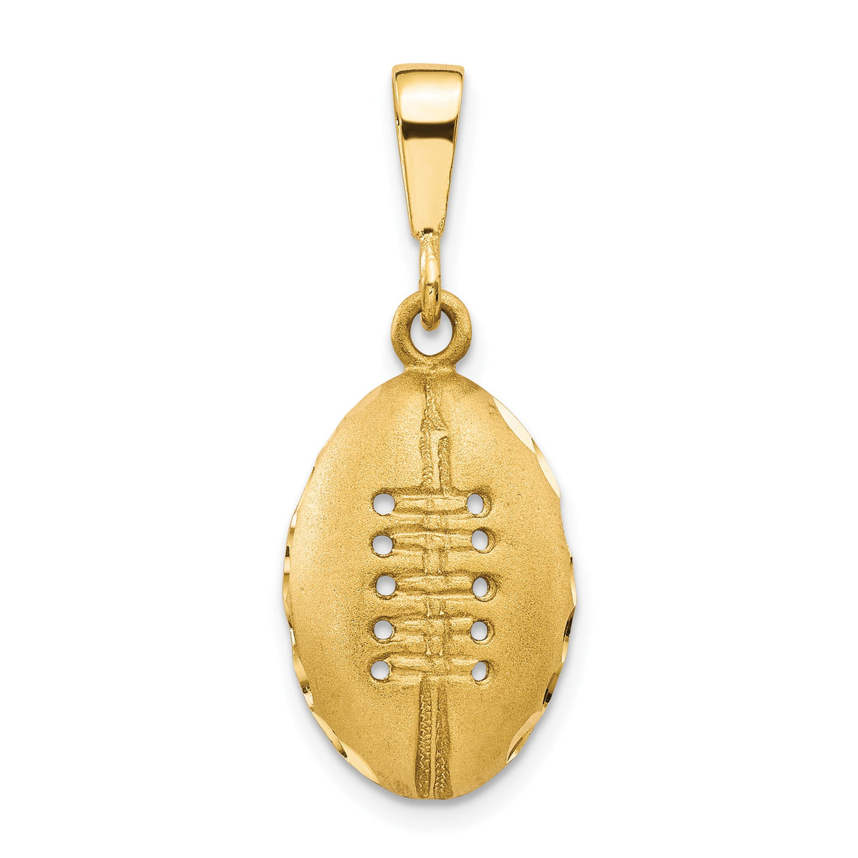 10k Yellow Gold Football Pendant, Textured Oval Design with Stitching, Sports Charm for Men or Unisex