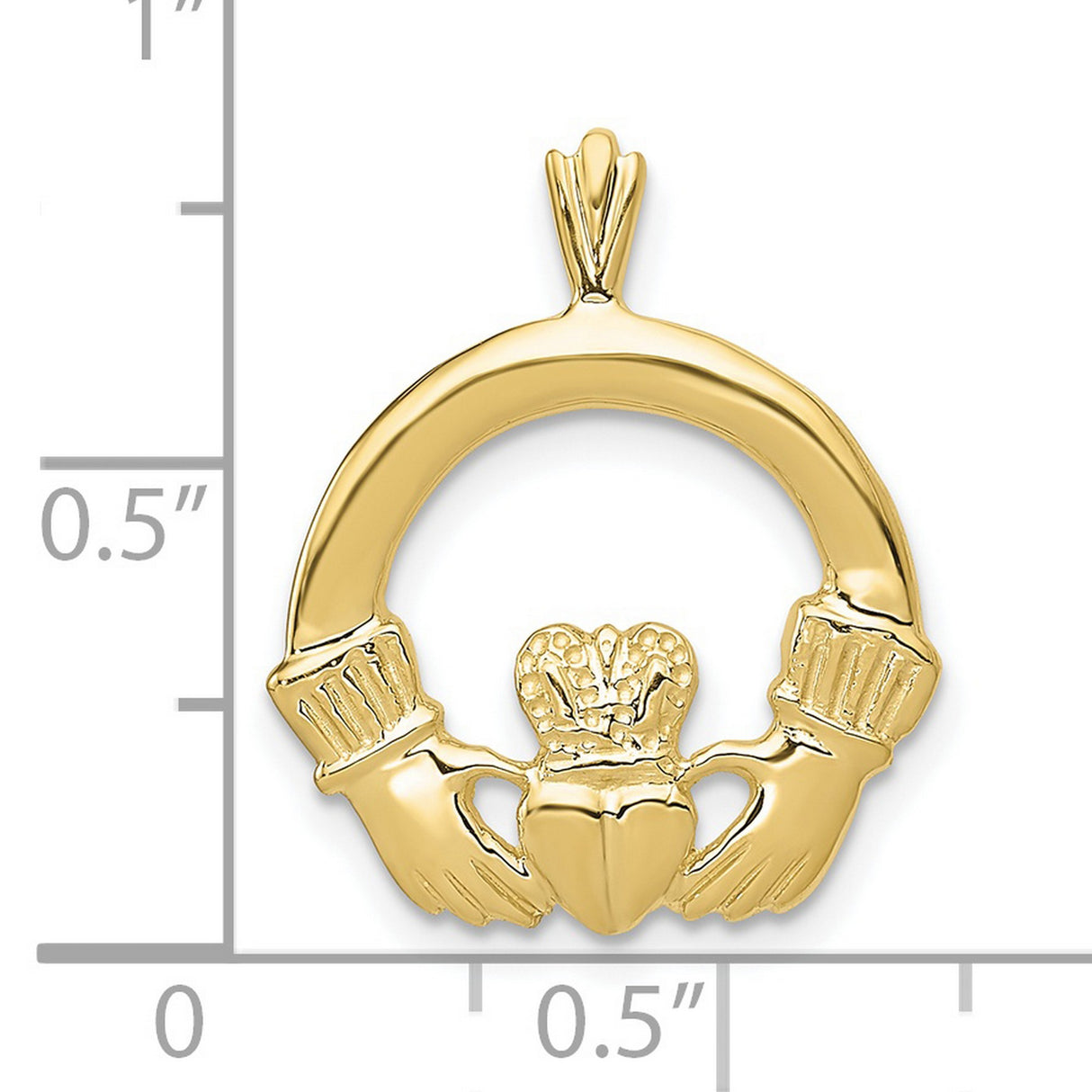 10k Yellow Gold Claddagh Pendant with Crowned Heart and Hands, Traditional Irish Design