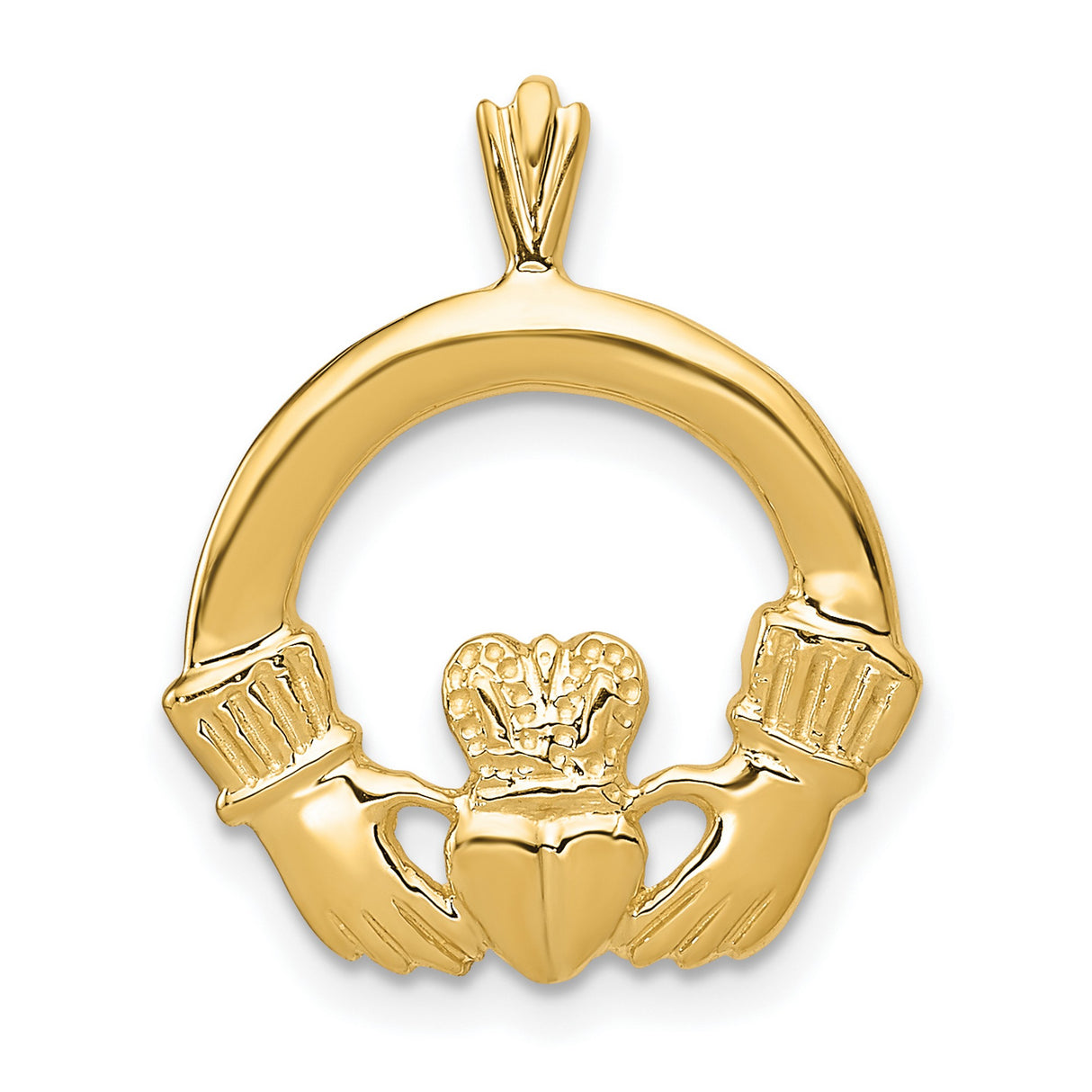 10k Yellow Gold Claddagh Pendant with Crowned Heart and Hands, Traditional Irish Design