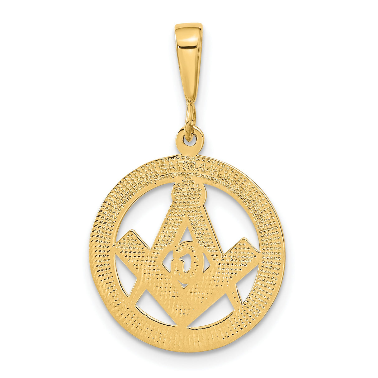 10k Yellow Gold Masonic Pendant with Square Compass and G Symbol, Polished Textured Finish