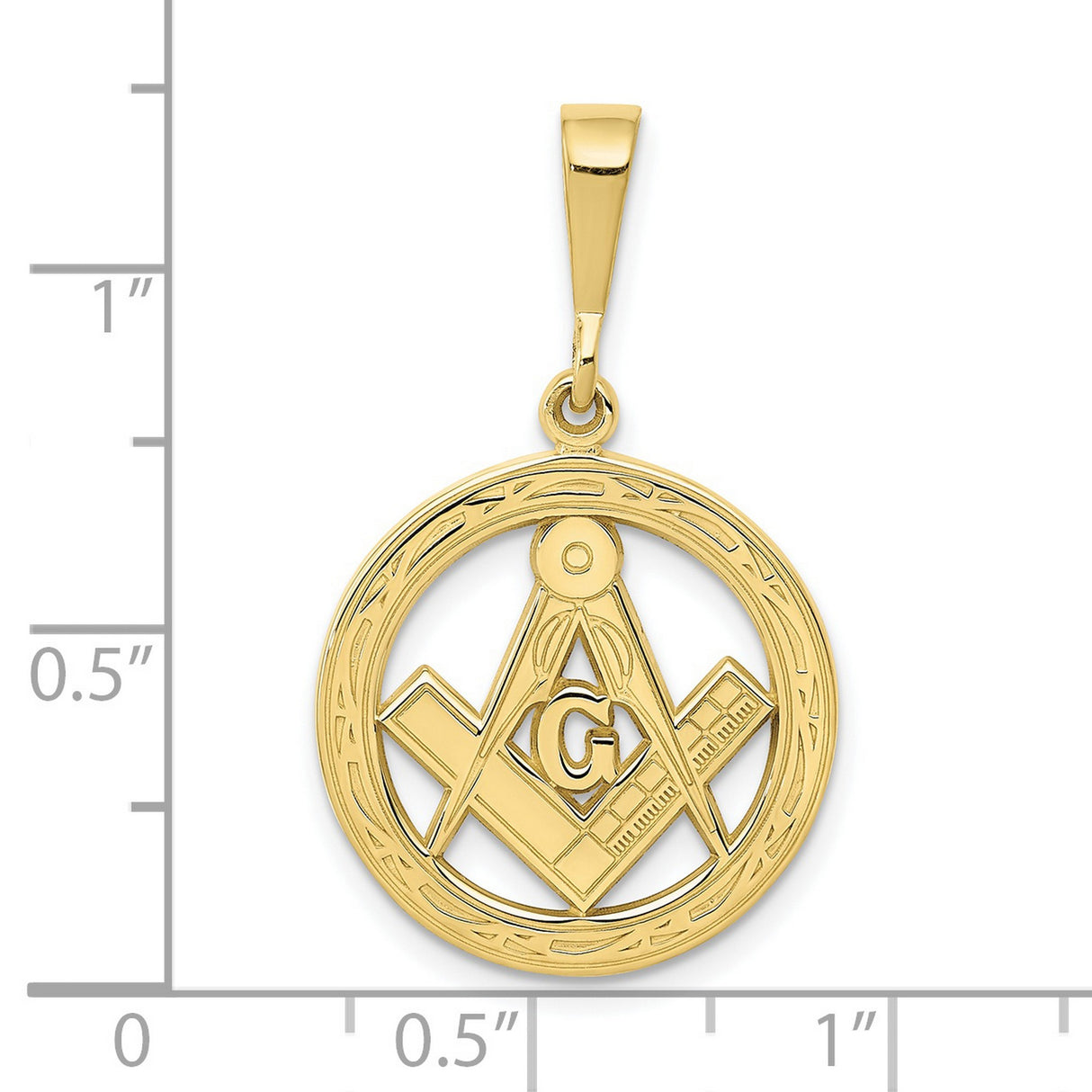 10k Yellow Gold Masonic Pendant with Square Compass and G Symbol, Polished Textured Finish