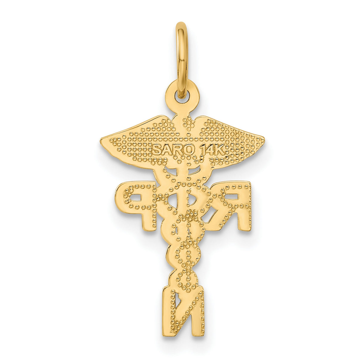 10k Yellow Gold Caduceus RPN Pendant, Registered Practical Nurse Medical Symbol Charm