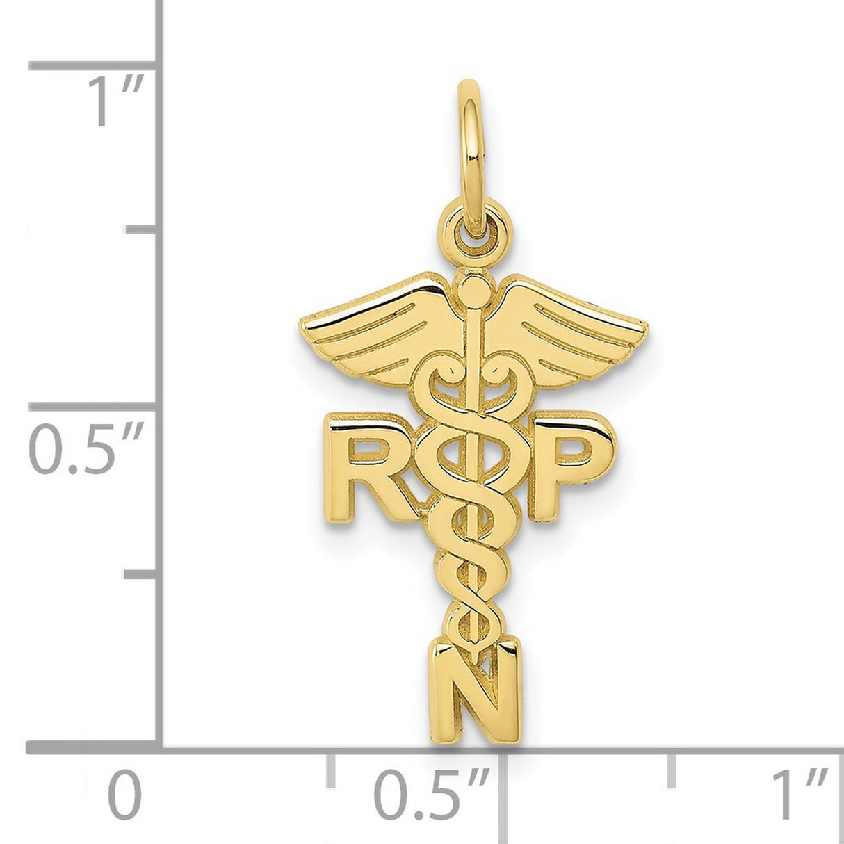 10k Yellow Gold Caduceus RPN Pendant, Registered Practical Nurse Medical Symbol Charm