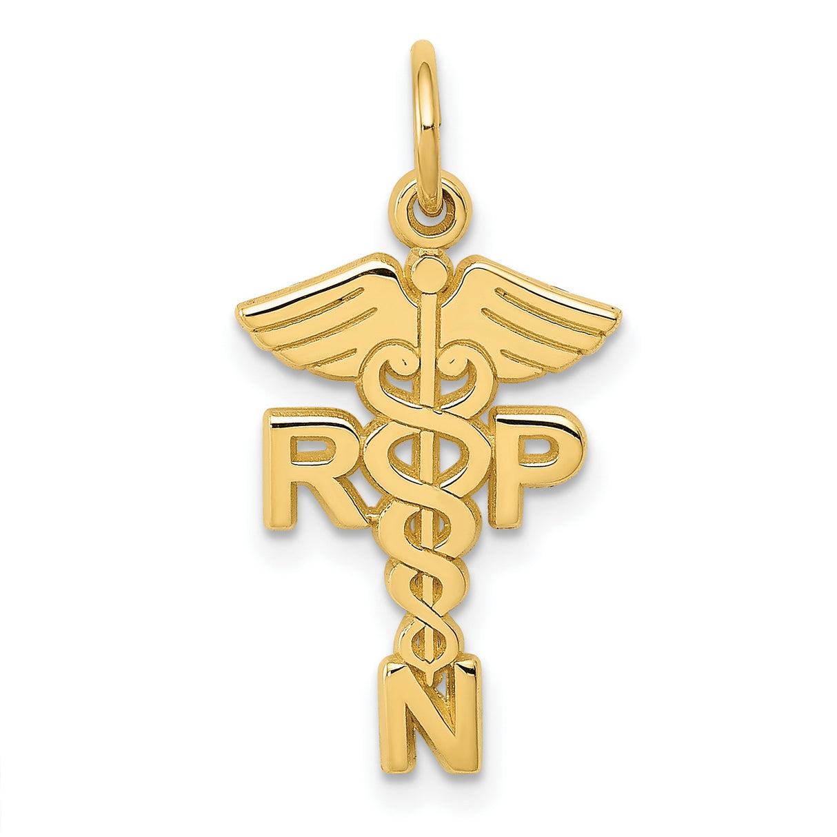 10k Yellow Gold Caduceus RPN Pendant, Registered Practical Nurse Medical Symbol Charm