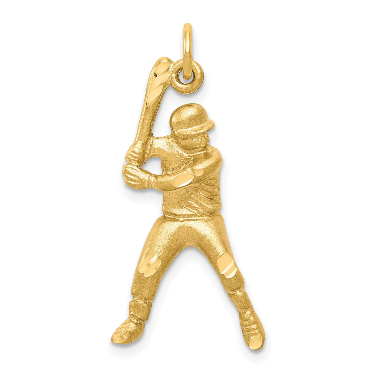 10k Yellow Gold Baseball Player Pendant in Swing Motion, Sports Charm for Teens or Men