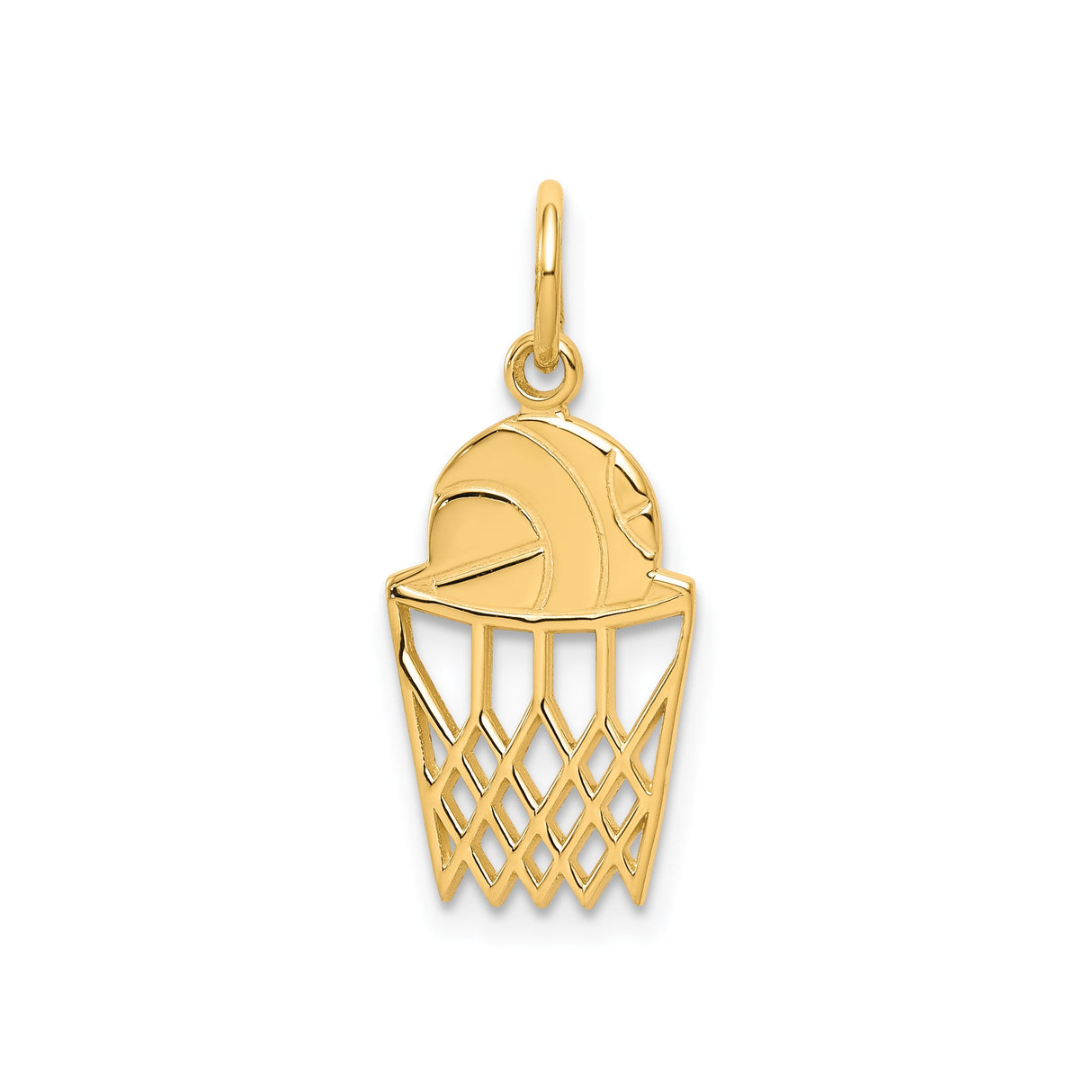 10k Yellow Gold Basketball Hoop Pendant with Ball, Sports Charm for Men and Women