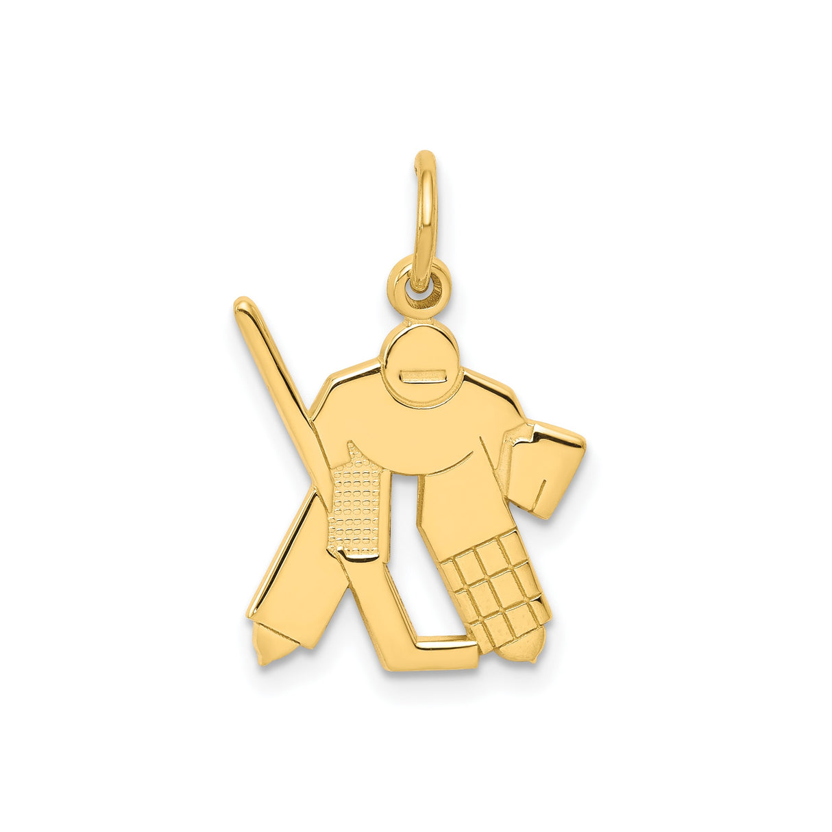 10k Yellow Gold Hockey Goalie Pendant with Helmet, Stick, and Gear Detail