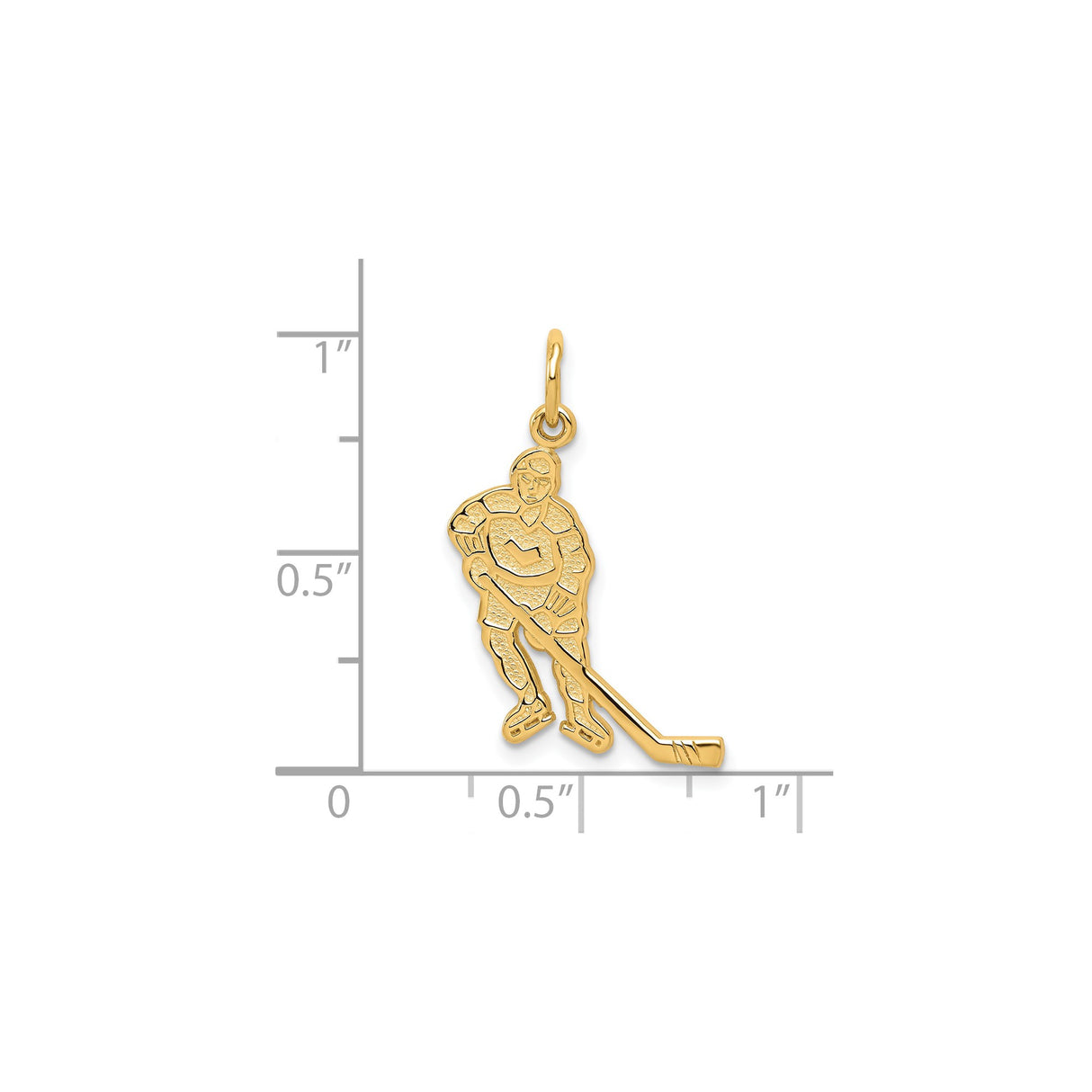 10k Yellow Gold Hockey Player Pendant, Skating Athlete with Stick, Unisex Sports Charm