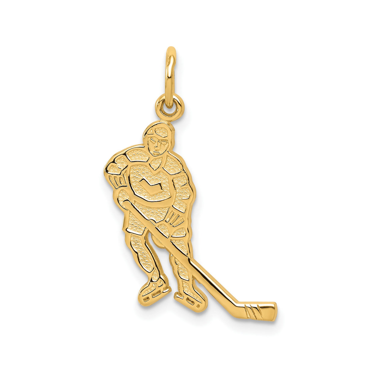 10k Yellow Gold Hockey Player Pendant, Skating Athlete with Stick, Unisex Sports Charm