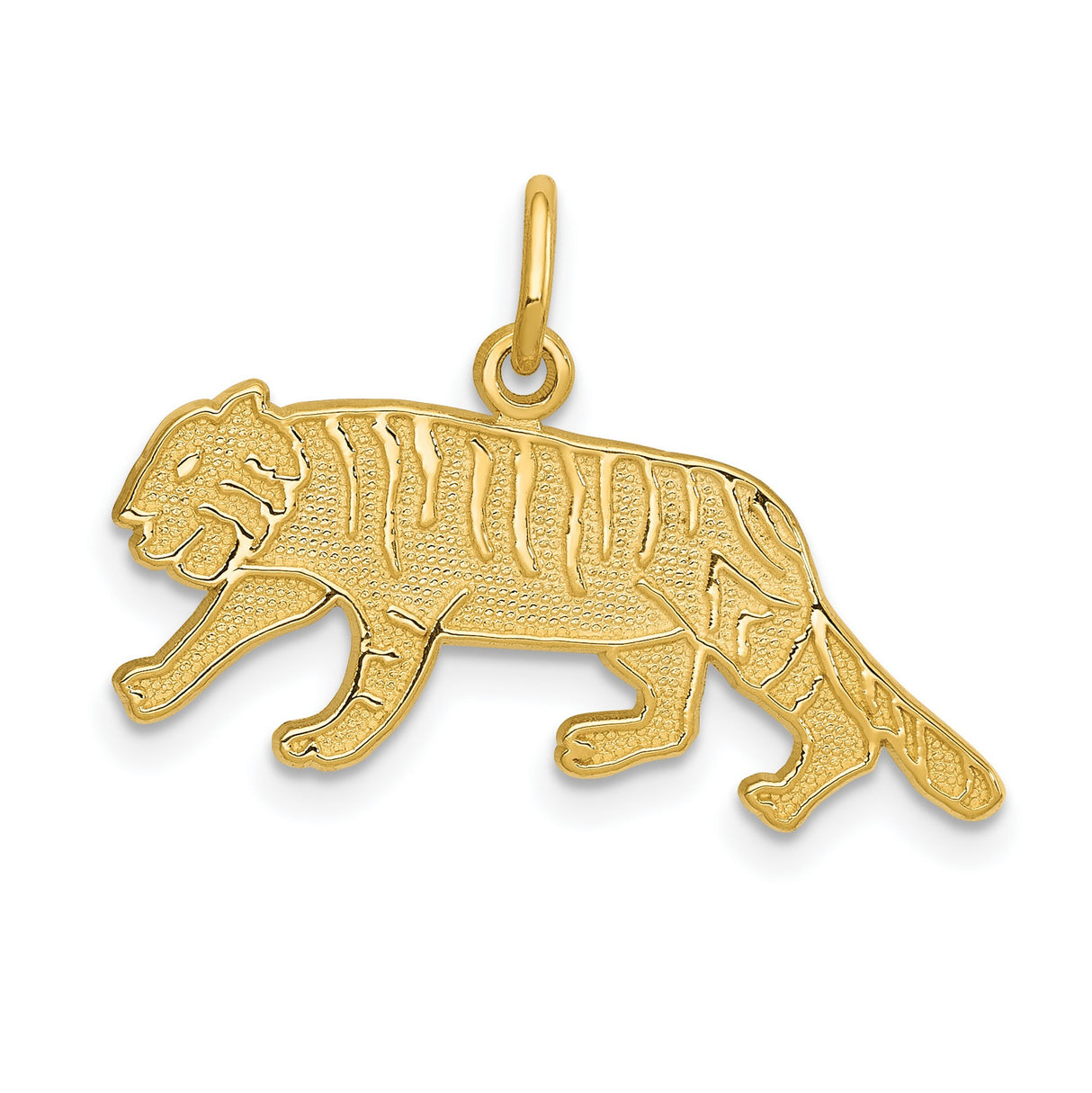 10k Yellow Gold Tiger Pendant with Walking Tiger Design, Unisex Jungle Animal Charm