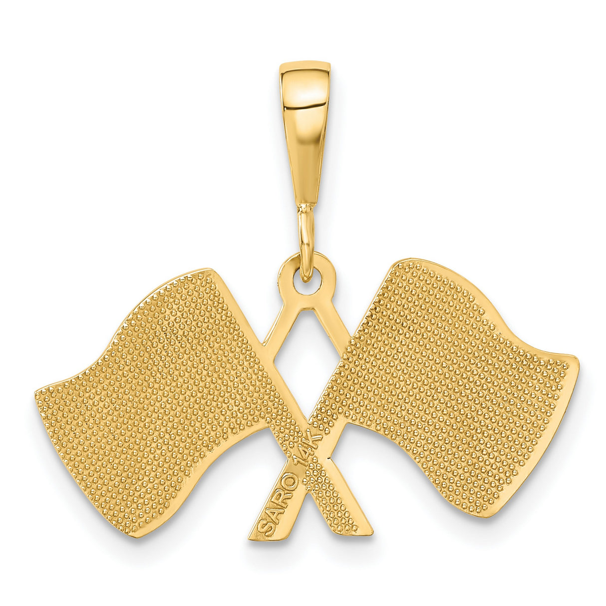 10k Yellow Gold Pendant with Crossed Checkered Flags, Racing Theme for Men and Car Enthusiasts