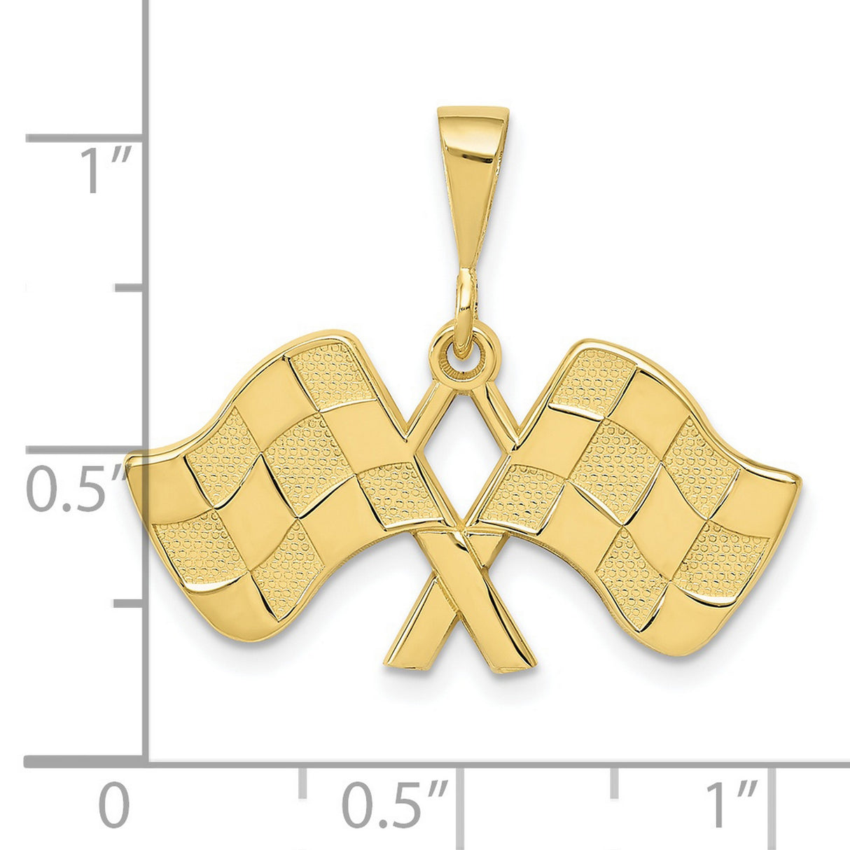 10k Yellow Gold Pendant with Crossed Checkered Flags, Racing Theme for Men and Car Enthusiasts