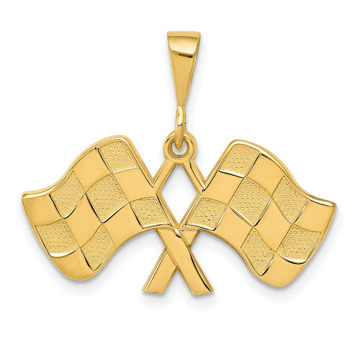 10k Yellow Gold Pendant with Crossed Checkered Flags, Racing Theme for Men and Car Enthusiasts