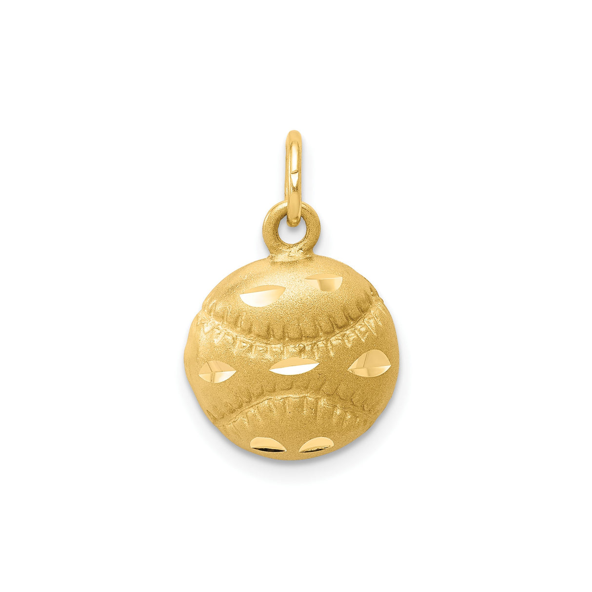 10k Yellow Gold Baseball Charm Pendant with Stitched Detail, Unisex Sports Jewelry