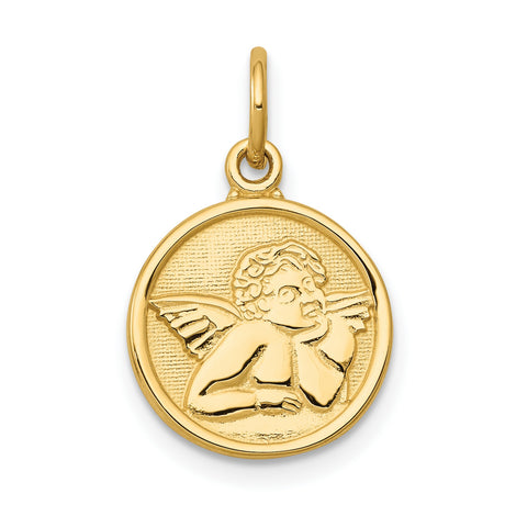 10k Yellow Gold Angel Pendant with Detailed Cherub Design, Religious Christian Jewelry