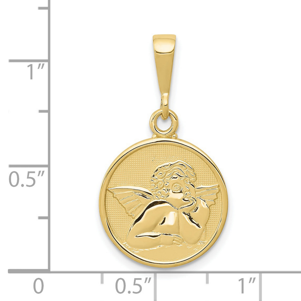 10k Yellow Gold Cherub Pendant, Detailed Angel Medallion with Satin Finish, Religious Theme