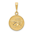 10k Yellow Gold Cherub Pendant, Detailed Angel Medallion with Satin Finish, Religious Theme