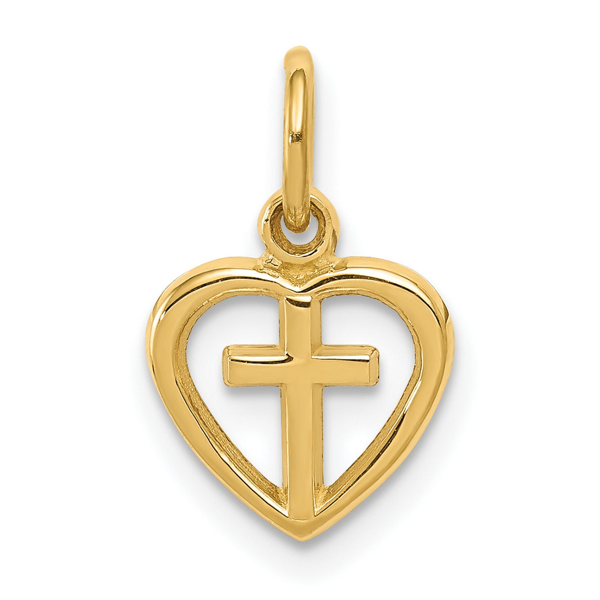10k Yellow Gold Cross Pendant with Openwork Heart Design, Symbol of Faith and Love