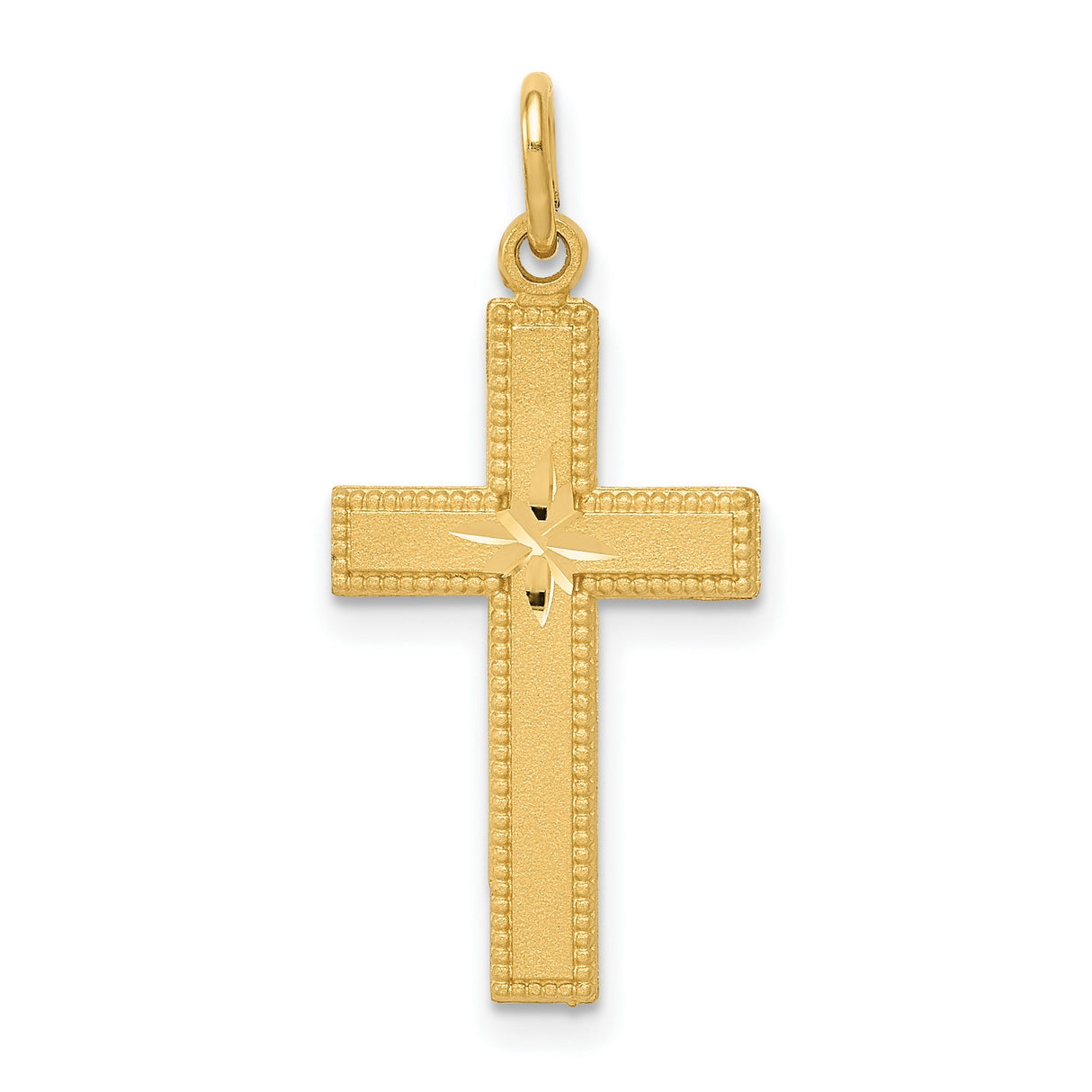 10k Yellow Gold Cross Pendant with Polished Diamond Cut and Satin Finish Design