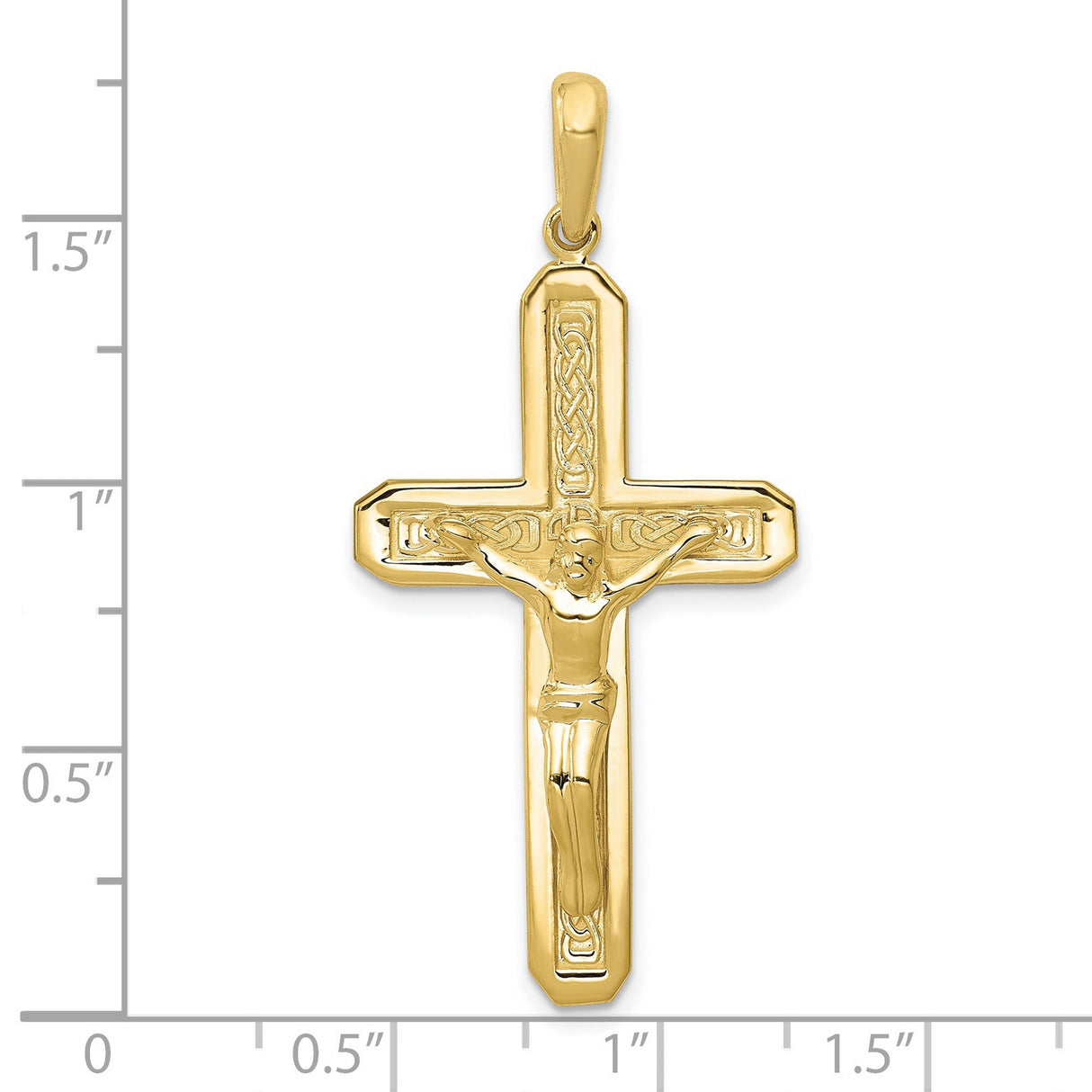 10k Yellow Gold Crucifix Cross Pendant Featuring Jesus Figure, Polished Religious Charm