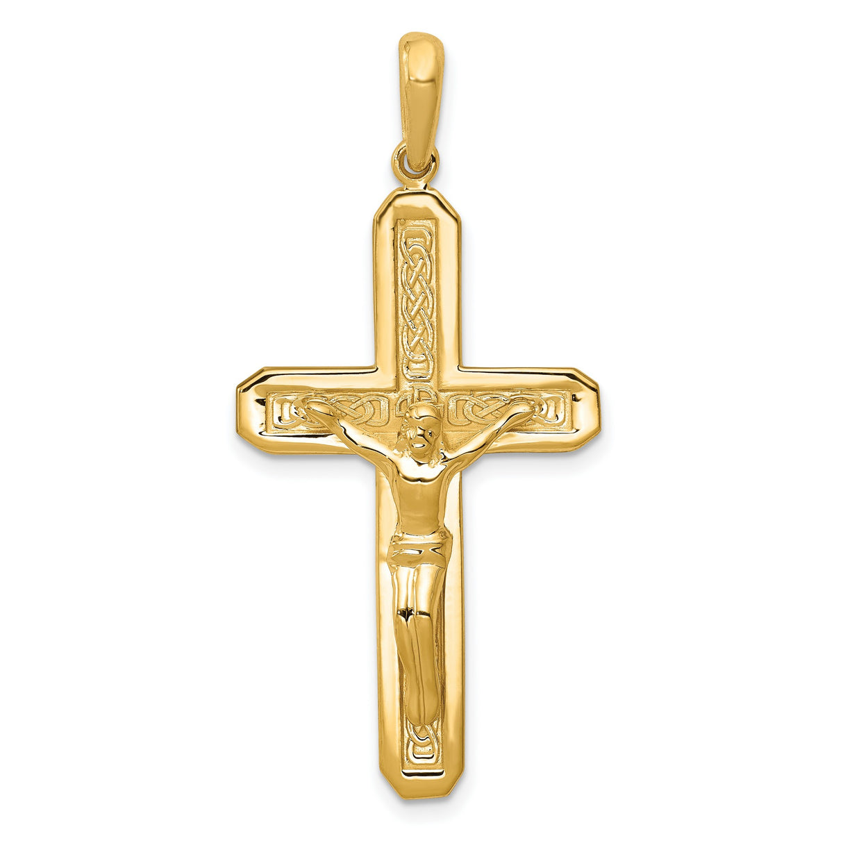 10k Yellow Gold Crucifix Cross Pendant Featuring Jesus Figure, Polished Religious Charm