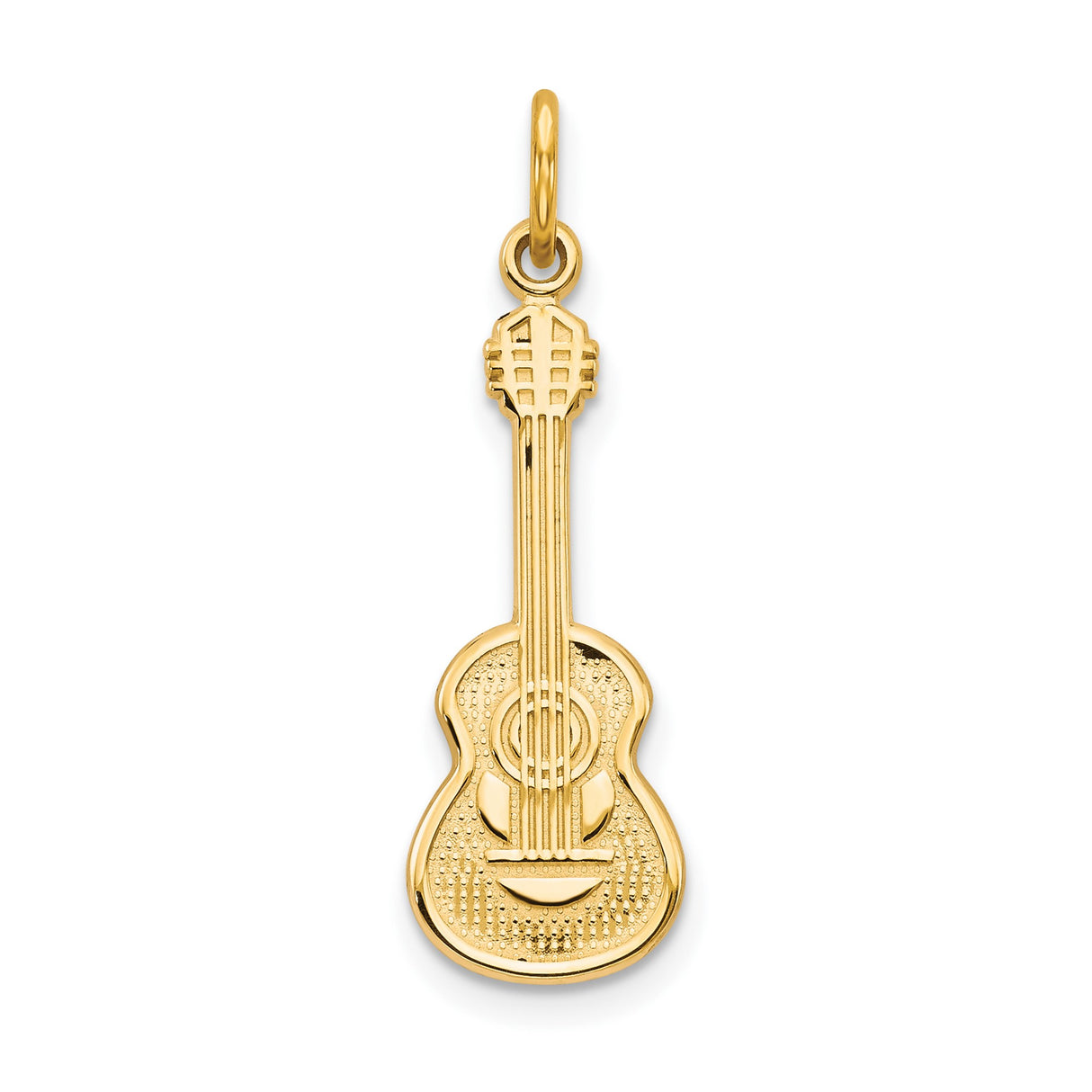 10k Yellow Gold Guitar Pendant, Detailed Acoustic Guitar Design, Music Charm Jewelry for Musicians