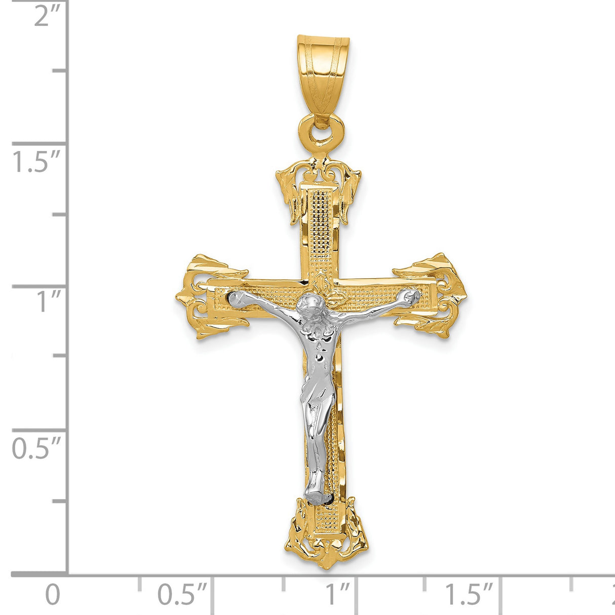 10k Multi-Tone Gold Crucifix Cross Pendant with Polished Finish and Flame Design