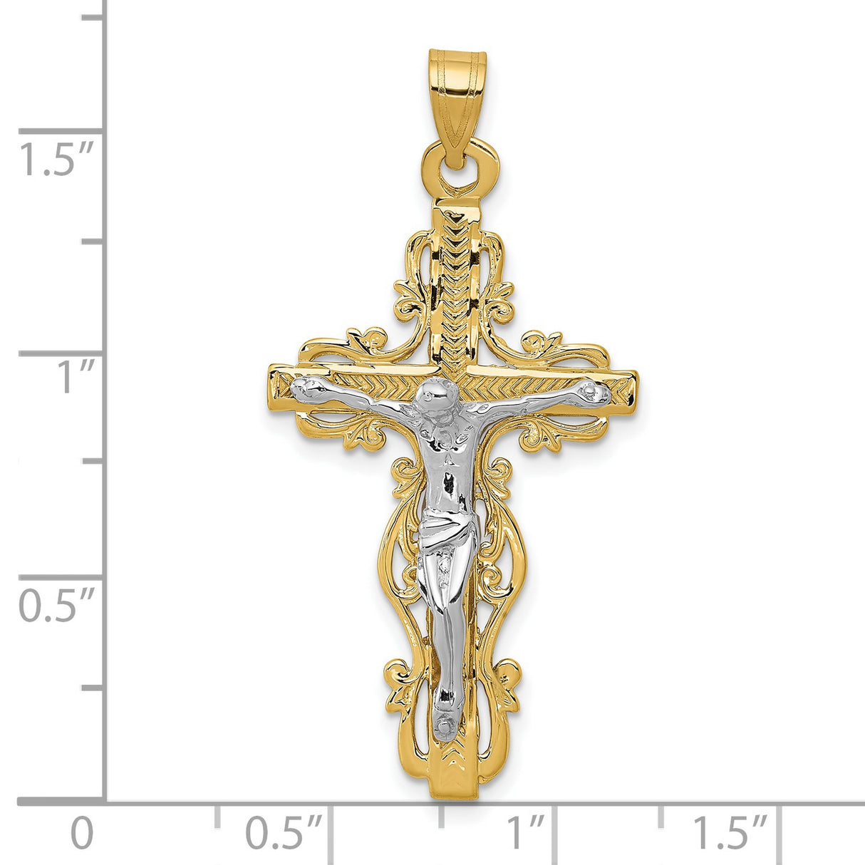 10k Two-Tone Gold Crucifix Pendant, Baroque Ornate Cross Charm, Vintage Religious Style