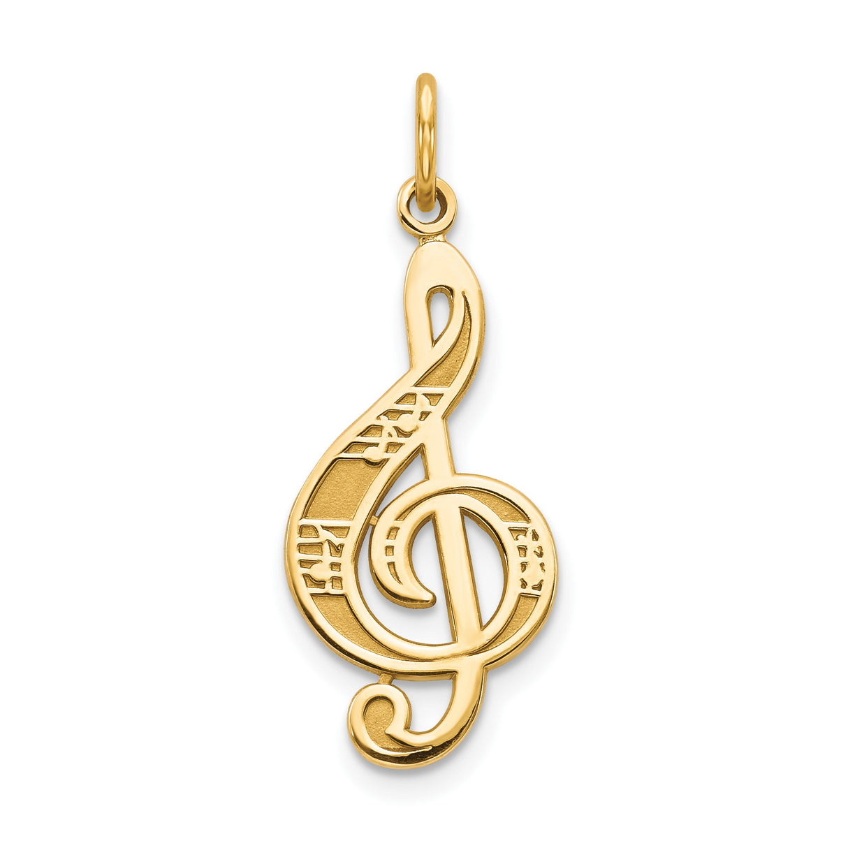 10k Yellow Gold Treble Clef Music Pendant, Staff Lines, Musical Symbol Jewelry for Women or Unisex