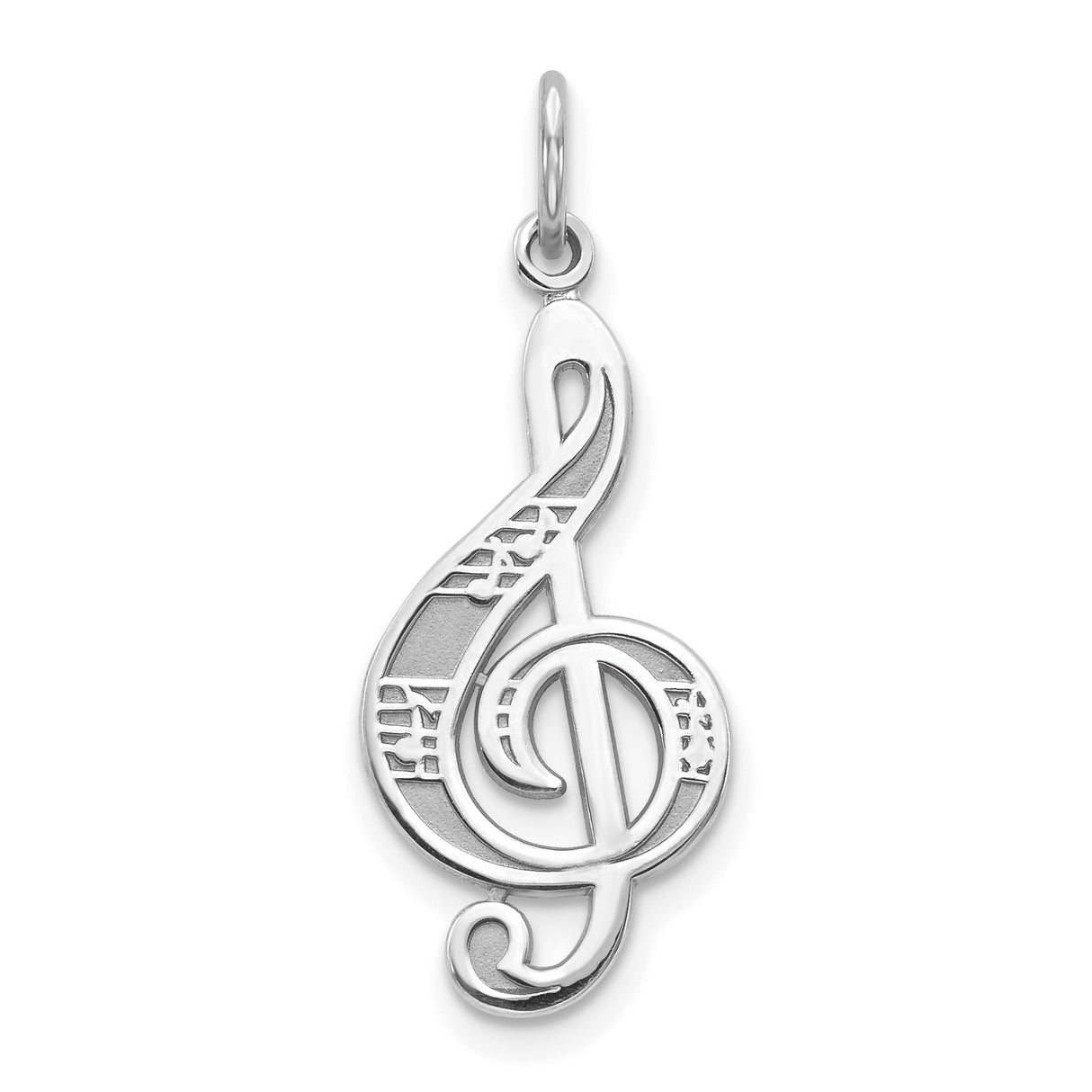 10k White Gold Treble Clef Pendant with Cutout Sheet Music Design for Women or Unisex