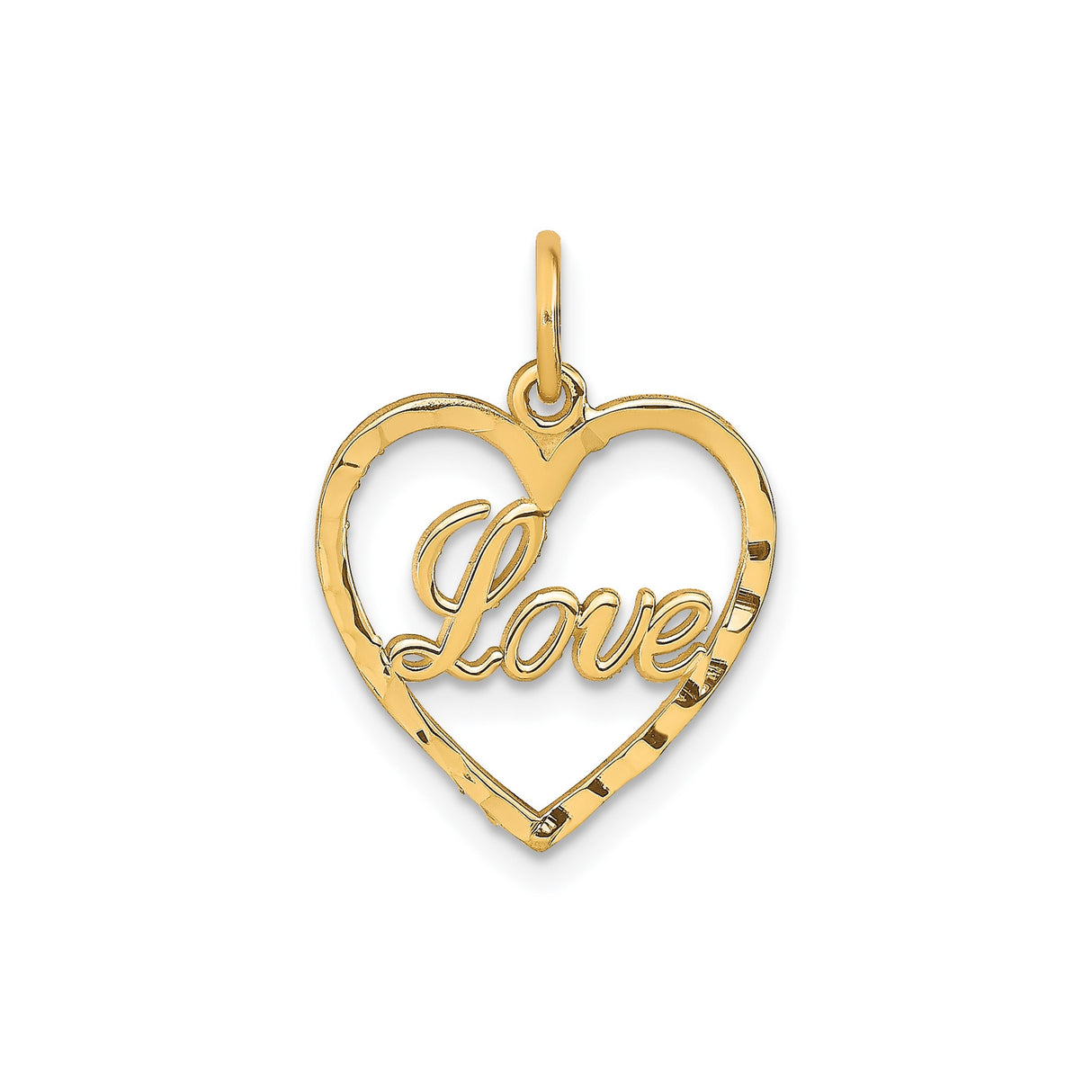 10k Yellow Gold Heart Pendant with Love Script, Romantic Sentimental Jewelry for Women
