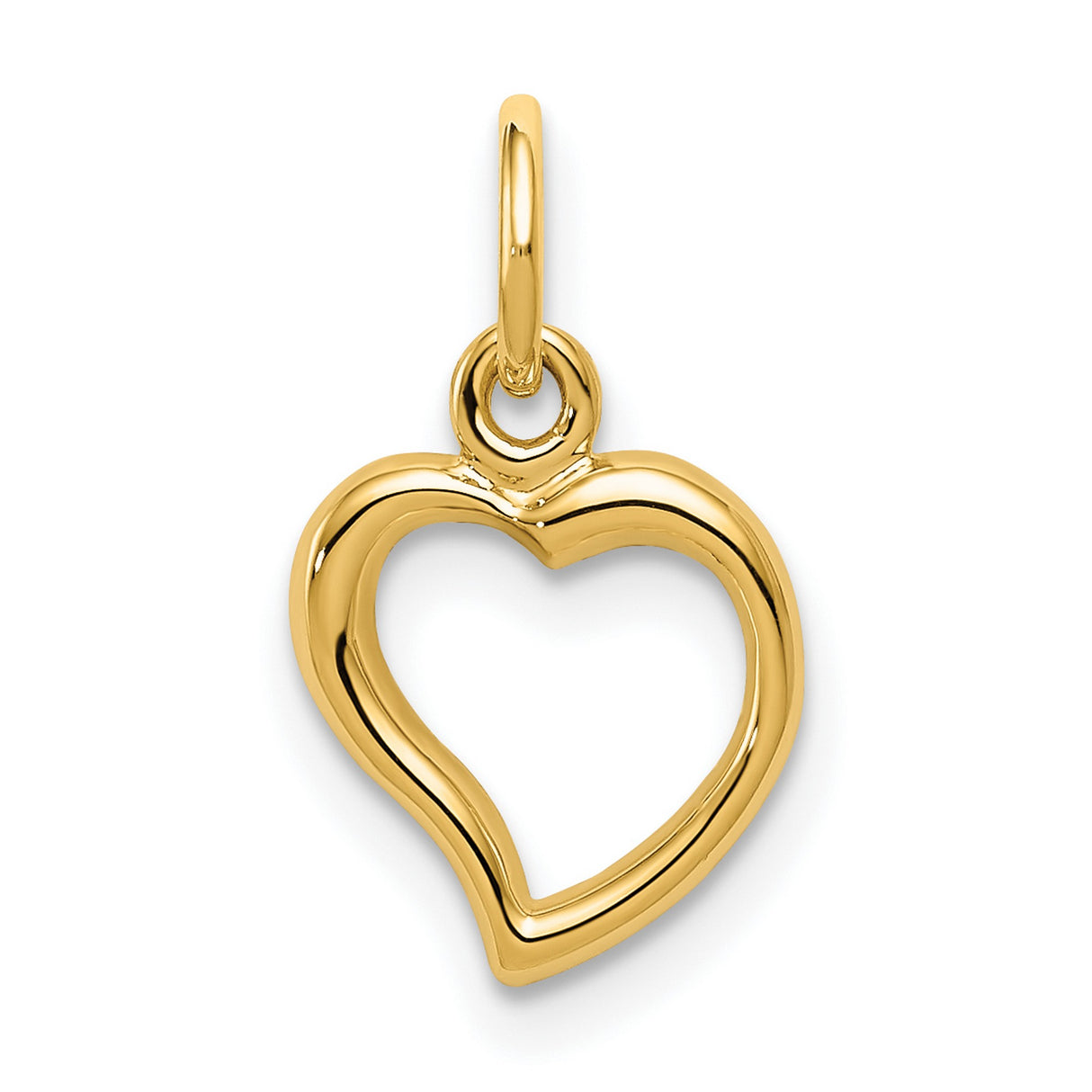 10k Yellow Gold Heart Pendant, Open Hollow Heart Charm, Minimal Design for Women