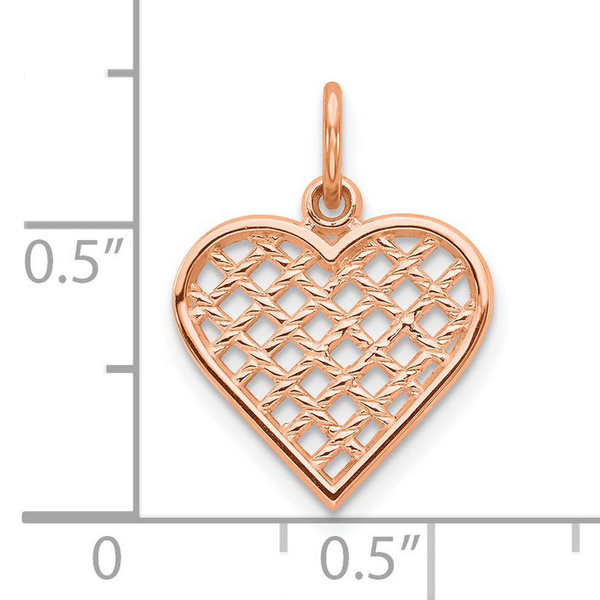 10k Rose Gold Heart Pendant with Open Lattice Design, Romantic Minimalist Charm for Women