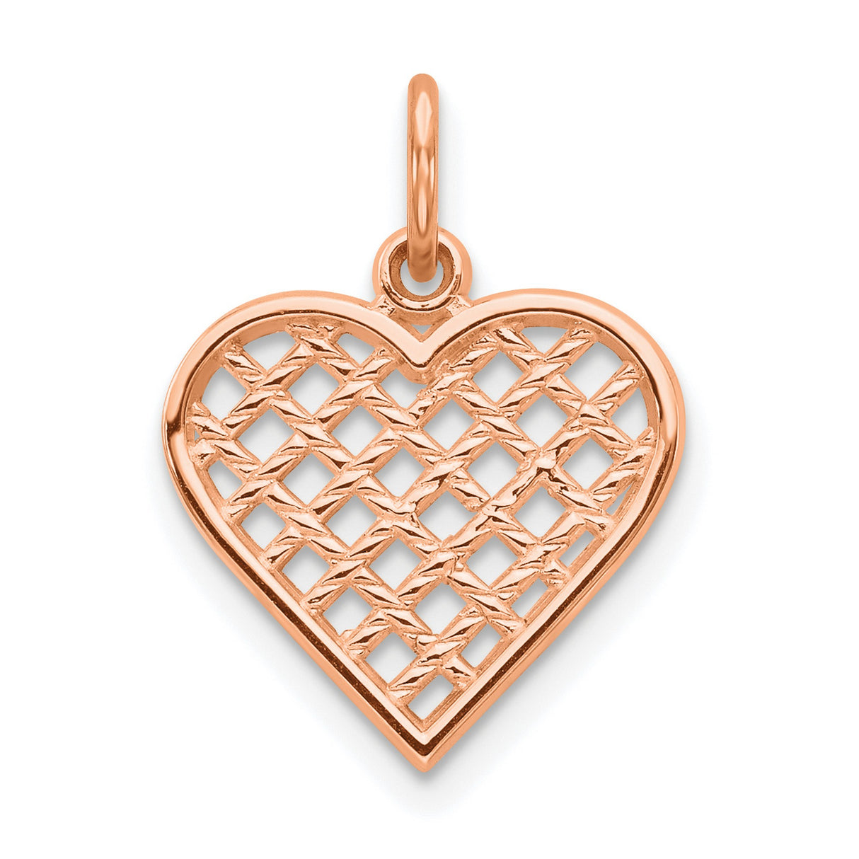 10k Rose Gold Heart Pendant with Open Lattice Design, Romantic Minimalist Charm for Women