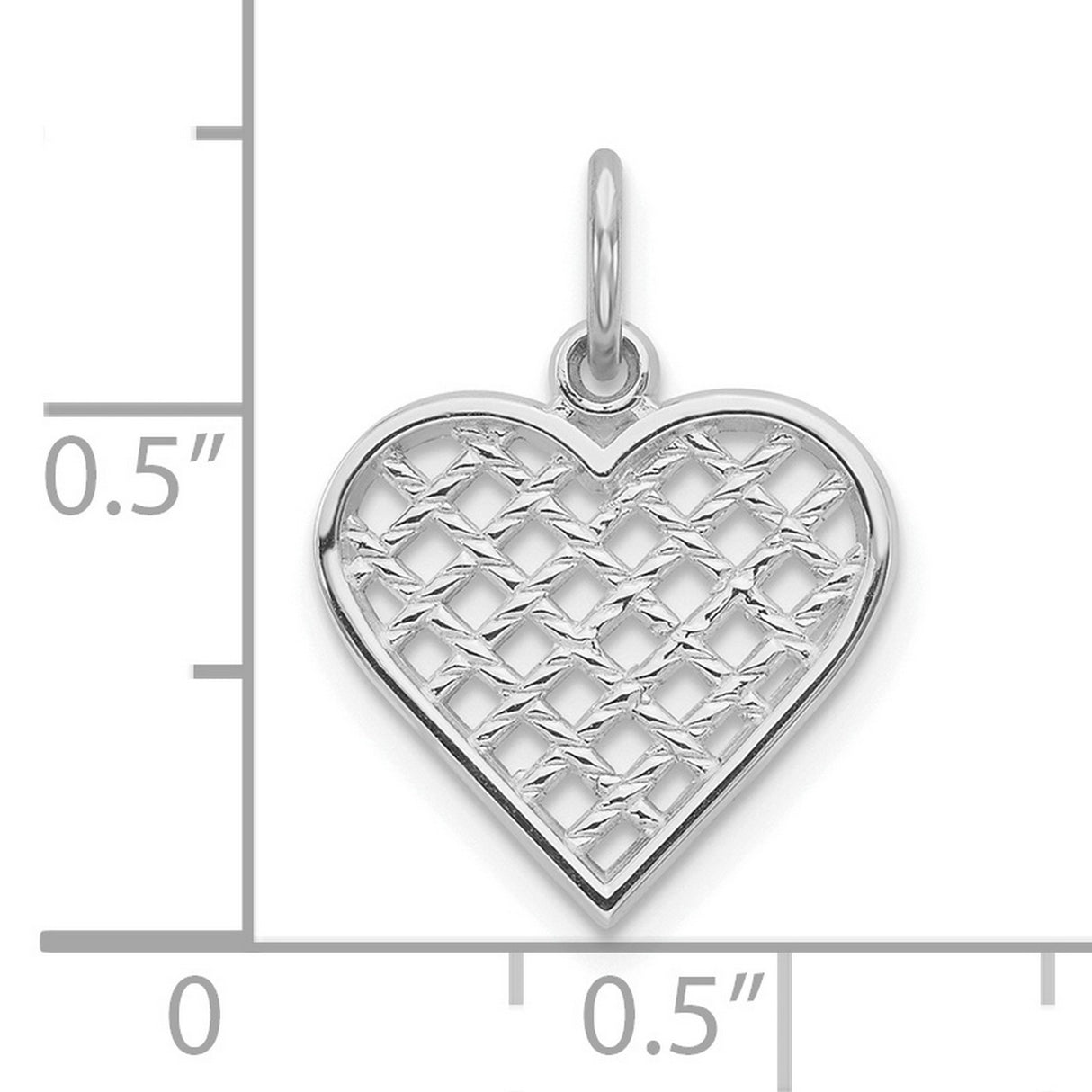 10k White Gold Heart Pendant with Textured Lattice Openwork Design for Women