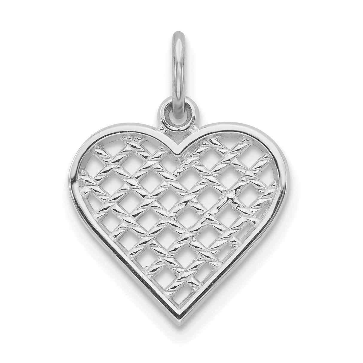 10k White Gold Heart Pendant with Textured Lattice Openwork Design for Women
