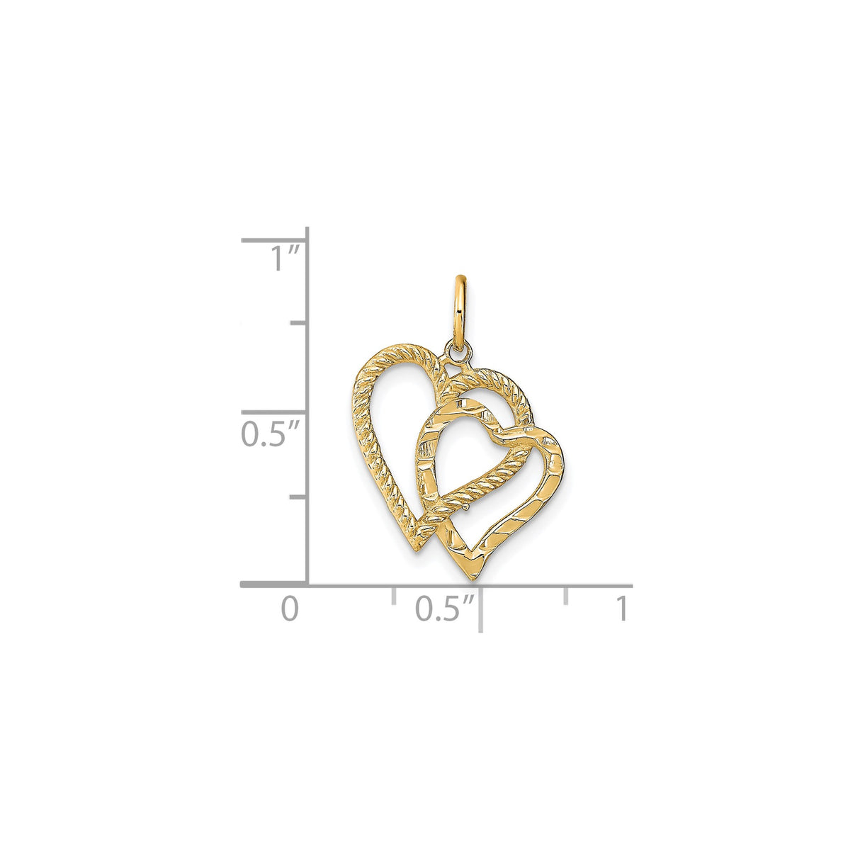 10k Yellow Gold Heart Pendant, Intertwined Open Dual Heart Design for Women
